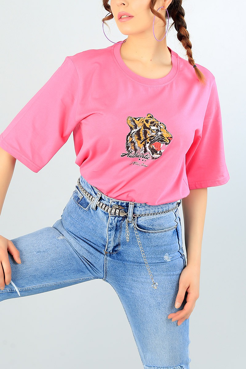 Pembe Sırt Baskılı Bayan Tişört 65240