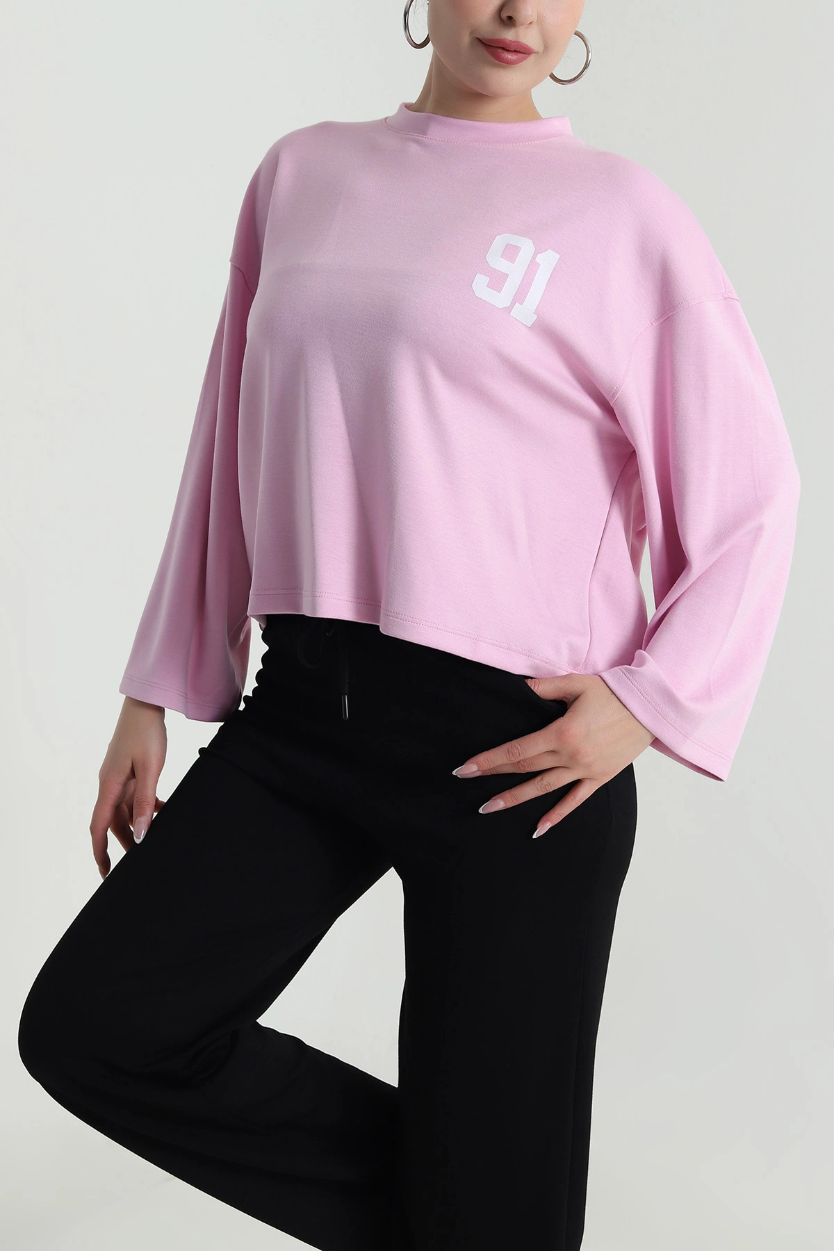 Pembe Sırtı Baskılı Modal Kadın Üst 487890