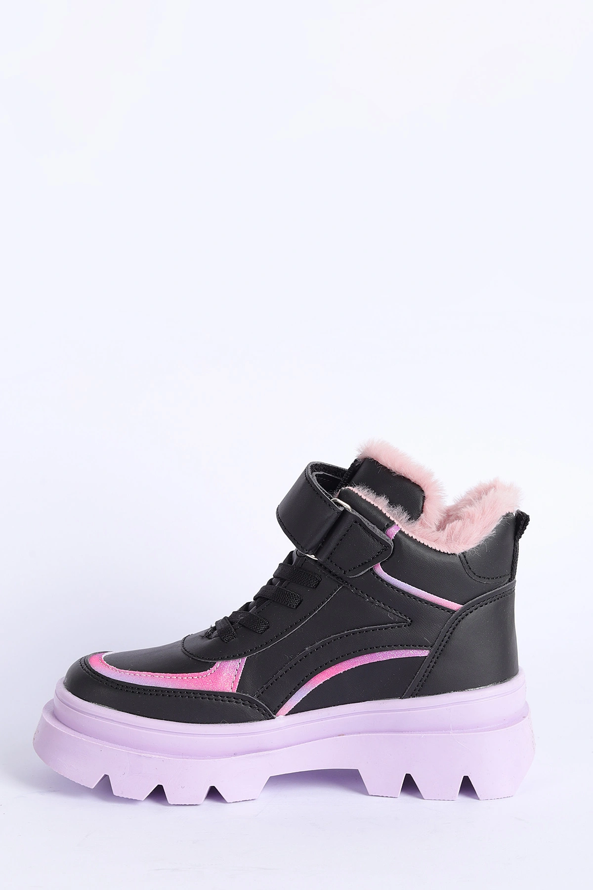 Pembe Siyah (31-35 Filet)Cırtlı Bağcıklı İçi Kürklü Bilek Kız Çocuk Bot 316453