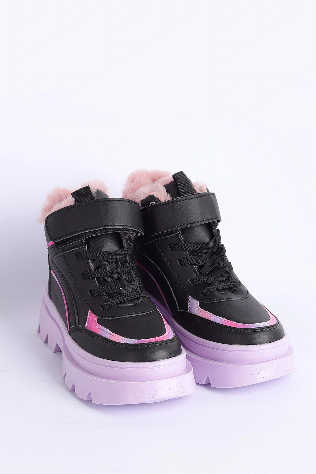 Pembe Siyah (31-35 Filet)Cırtlı Bağcıklı İçi Kürklü Bilek Kız Çocuk Bot 316453