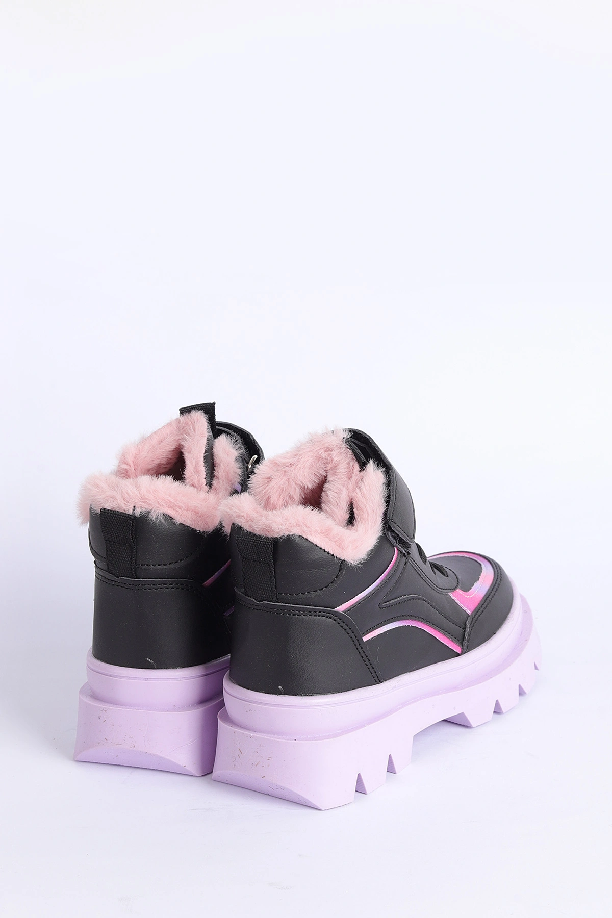 Pembe Siyah (31-35 Filet)Cırtlı Bağcıklı İçi Kürklü Bilek Kız Çocuk Bot 316453