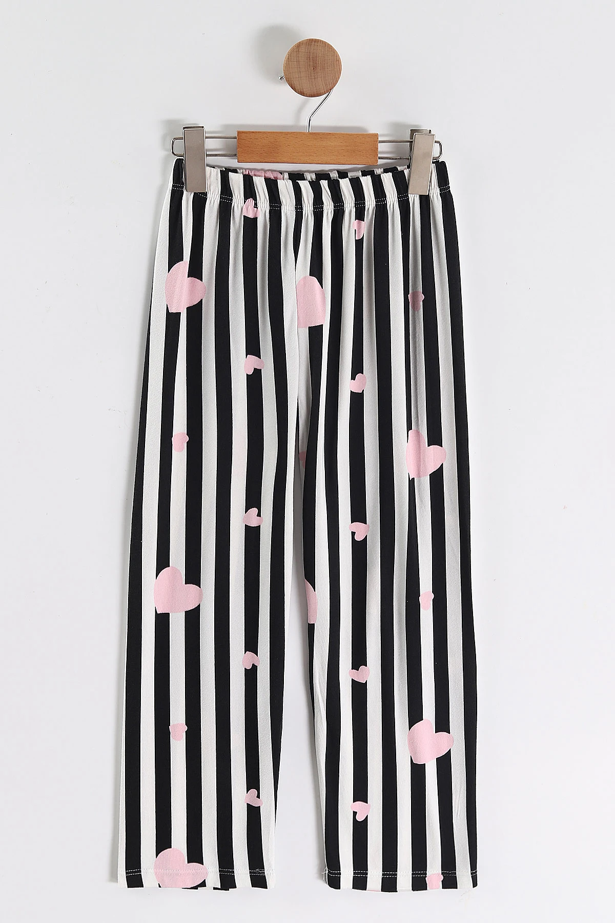 Pembe Siyah  (4-16 Yaş)Çizgili Kalp Desenli Kız Çocuk Pijama Takım 466326