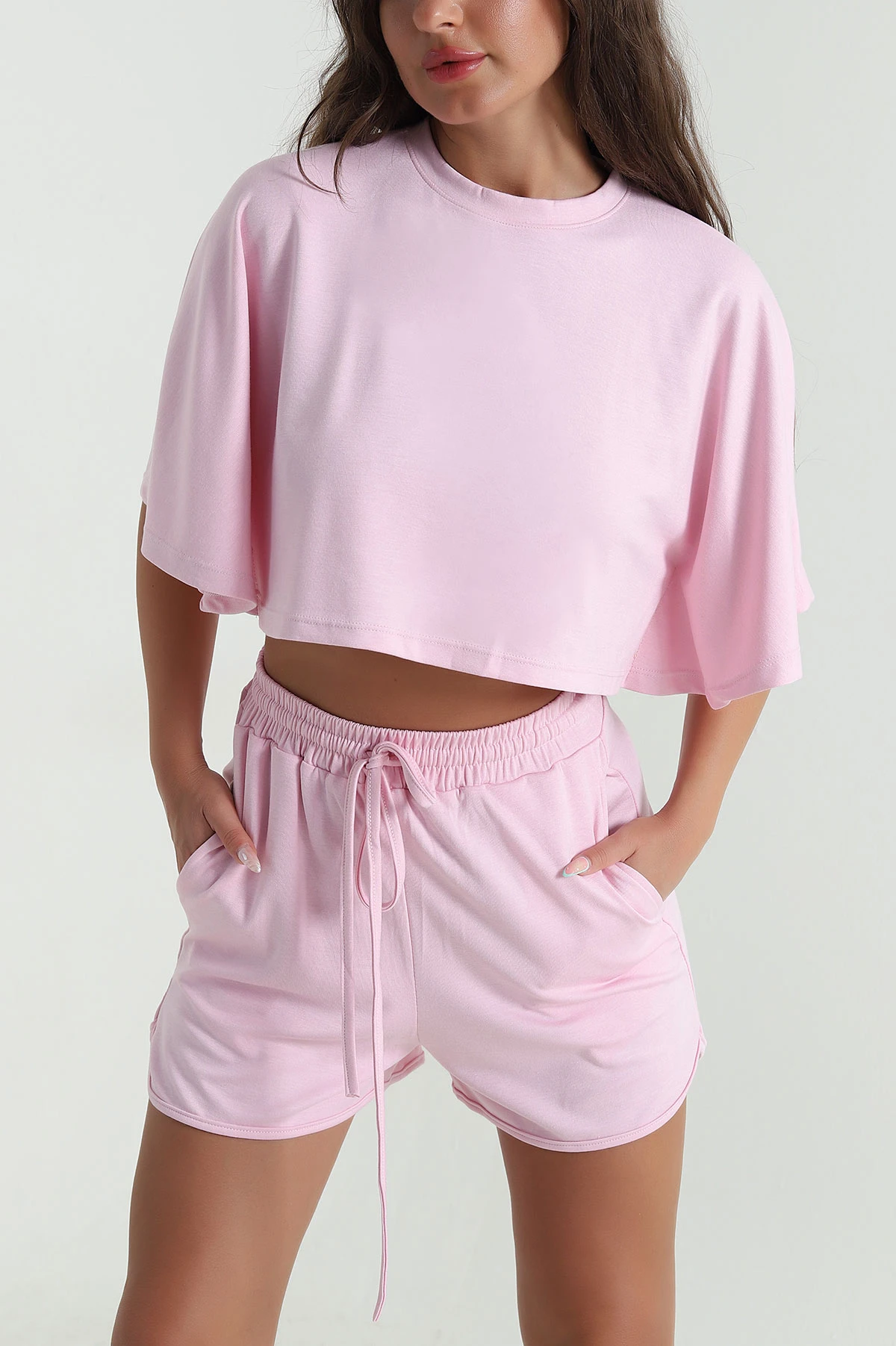 Pembe Şortlu Likralı Modal Kadın İkili Takım 471168