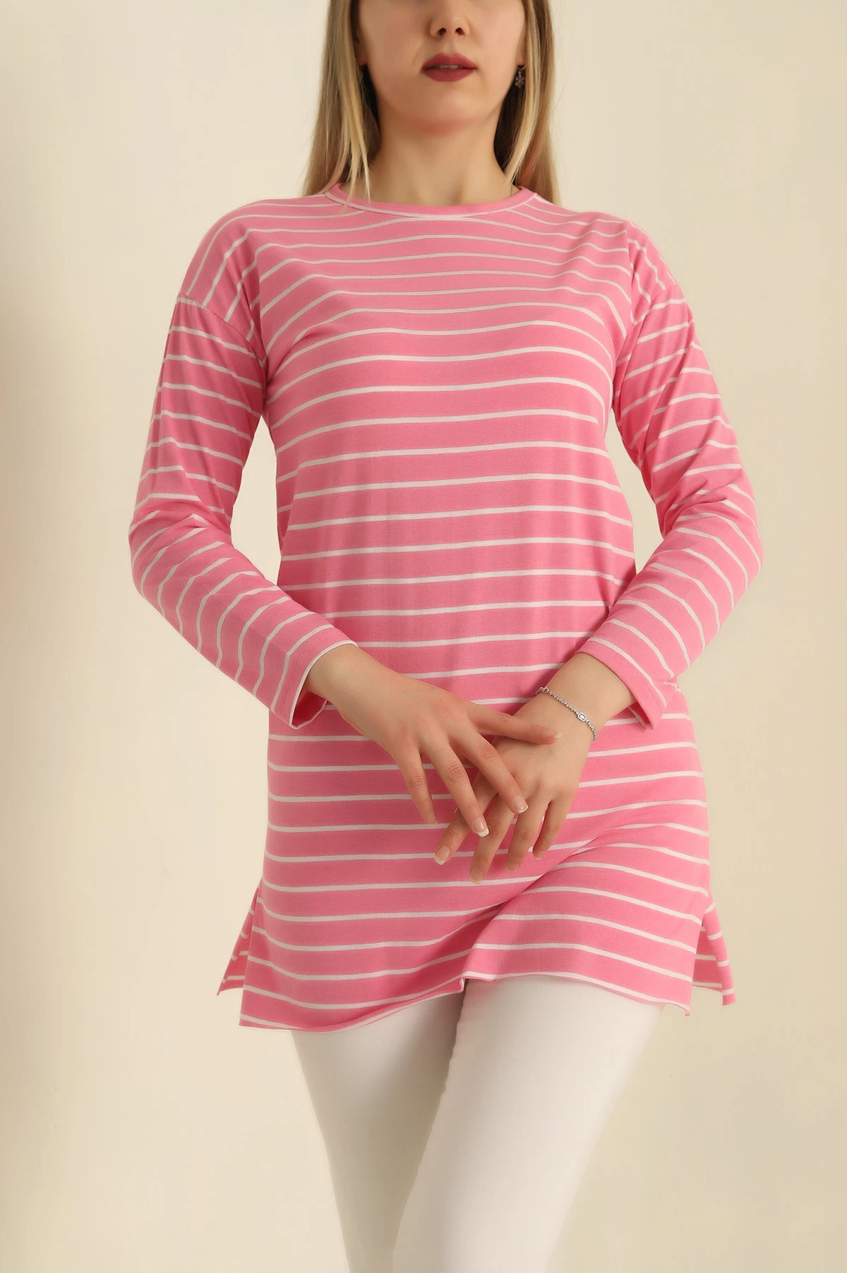 Pembe Süprem Çizgili Tunik 250797