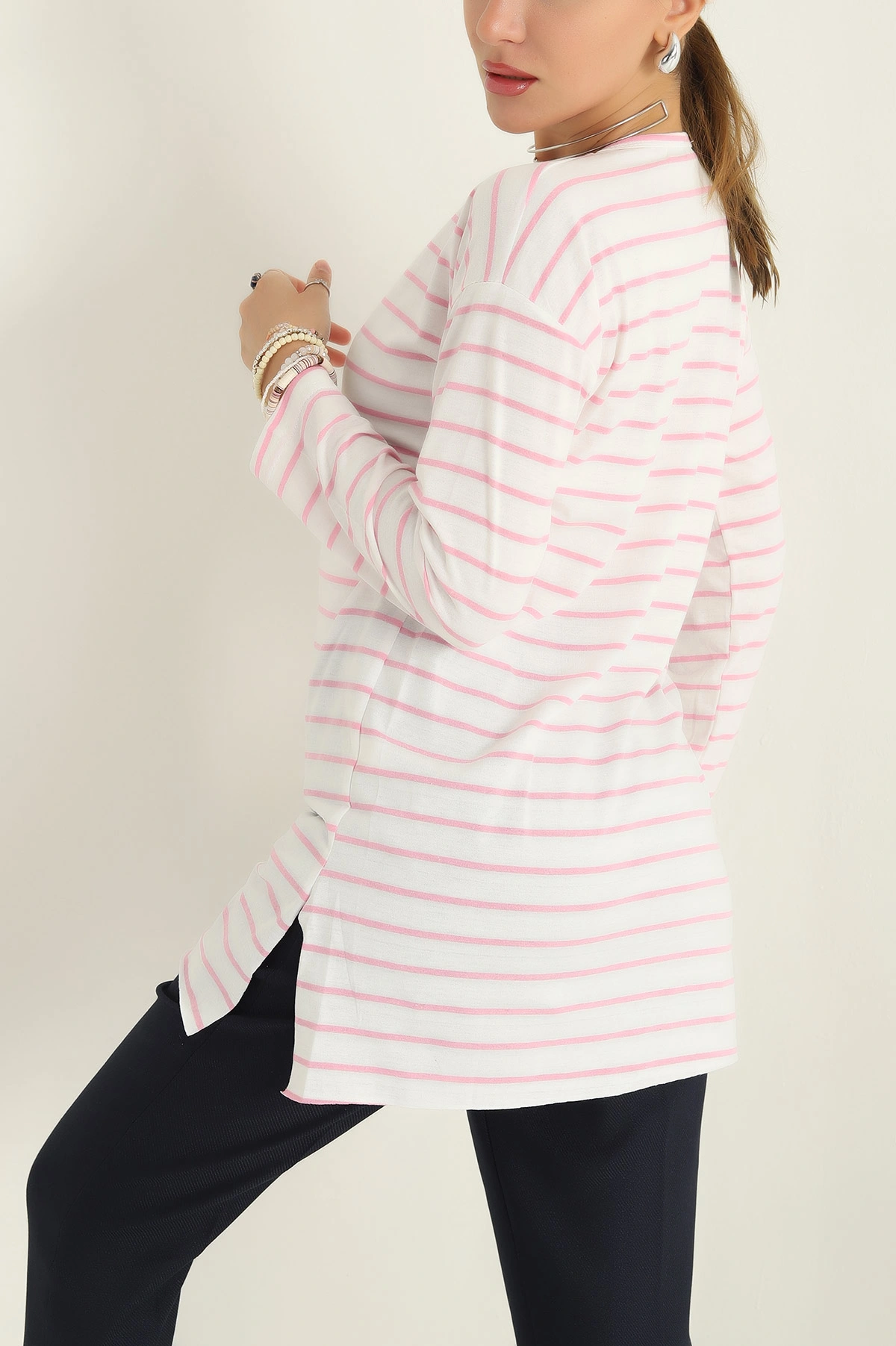 Pembe Süprem Çizgili Tunik 295150