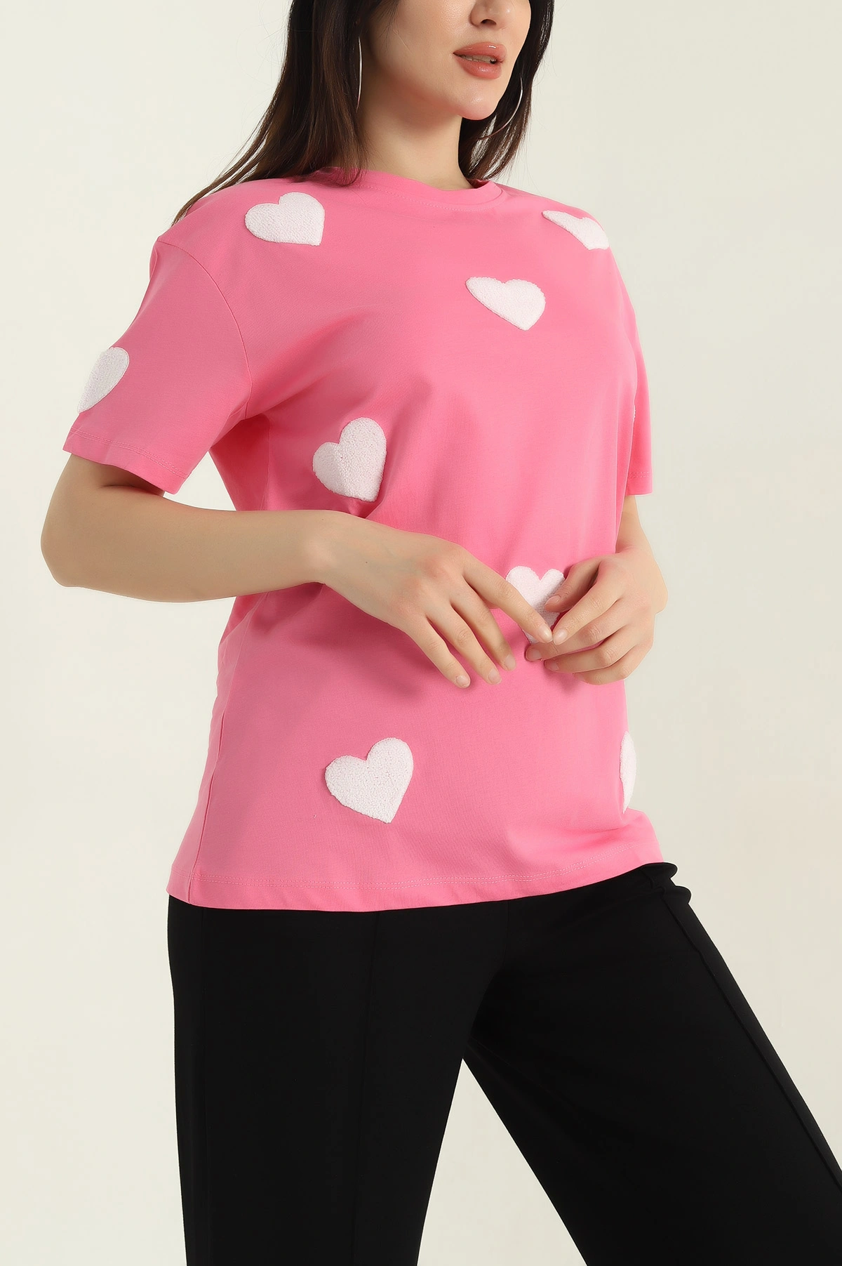 Pembe Süzene Nakış Süprem Kadın Tişört 356549