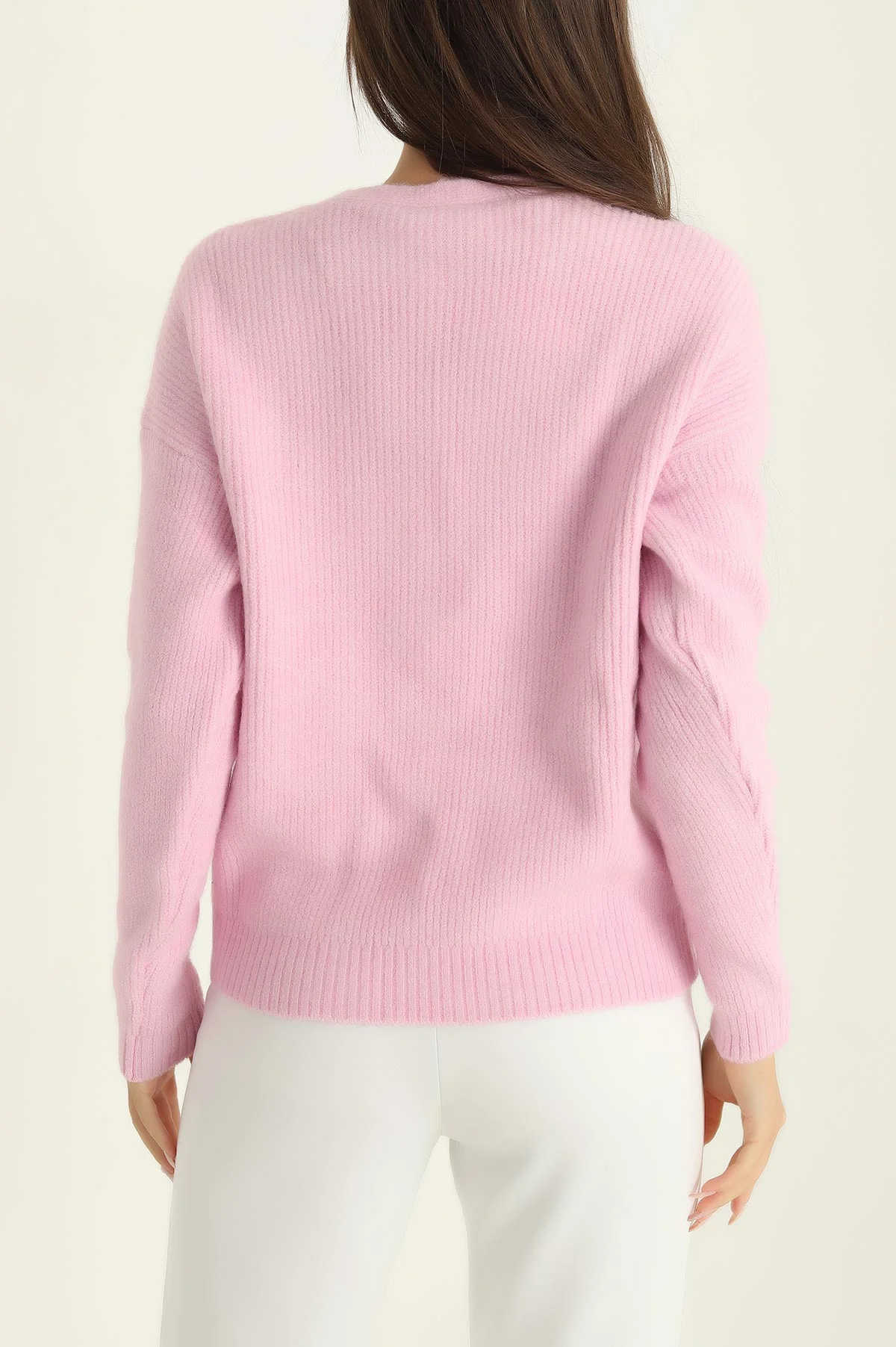 Pembe Taş Düğmeli Selanik Triko Hırka 294795
