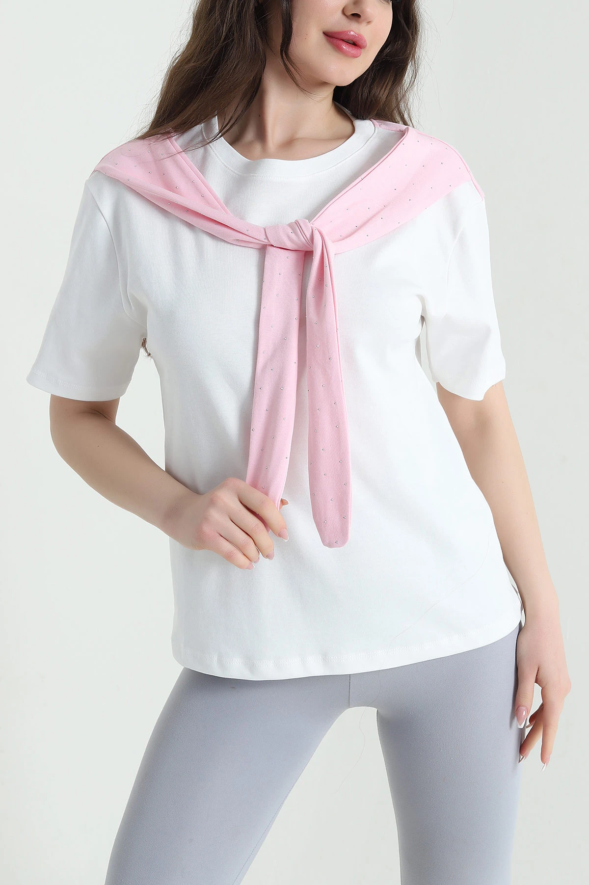 Pembe Taşlı Atkı Bağlamalı Oysho Kadın Tişört 453748