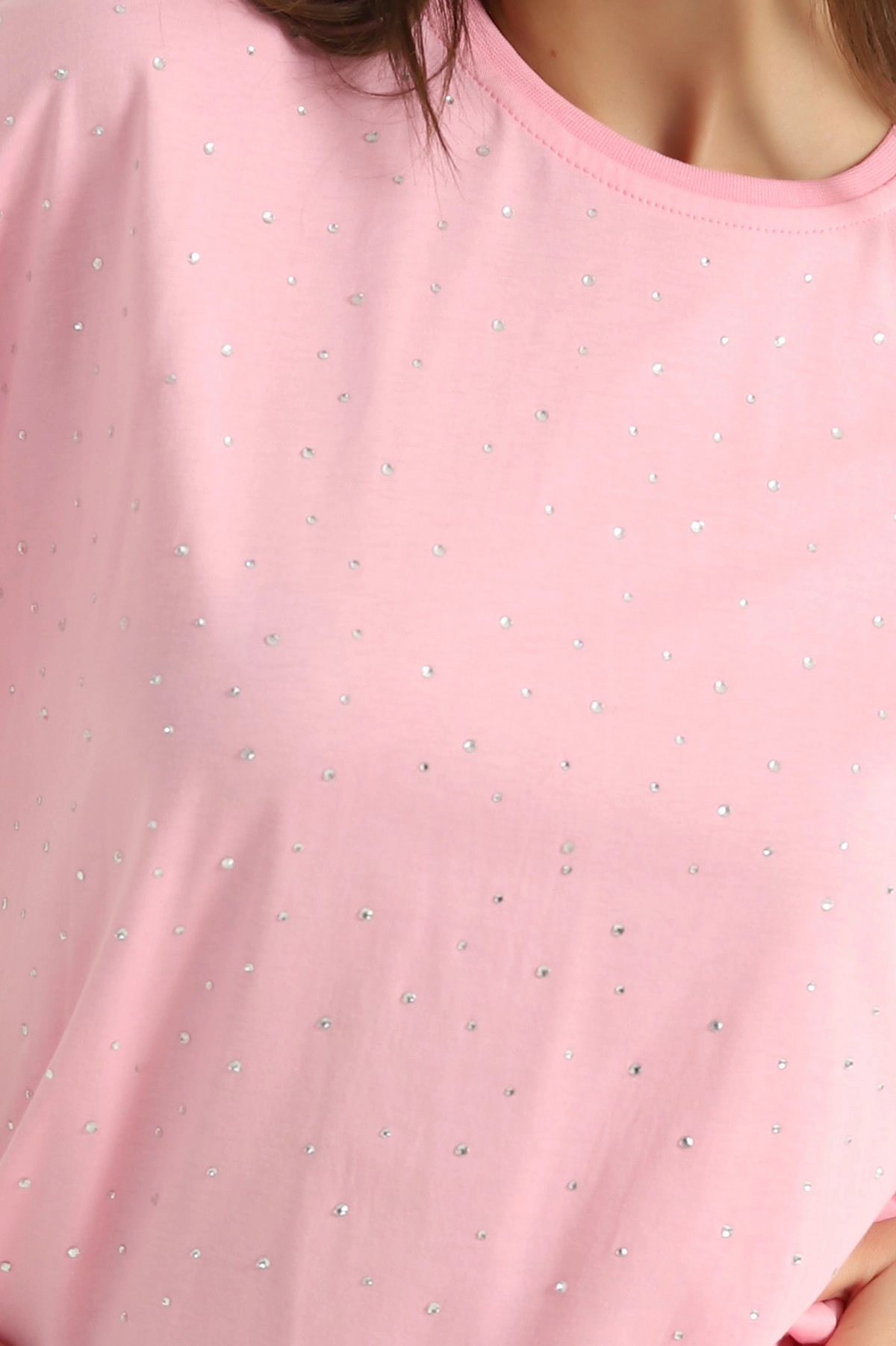 Pembe Taşlı Bisiklet Yaka Bayan Süprem Tişört 367890