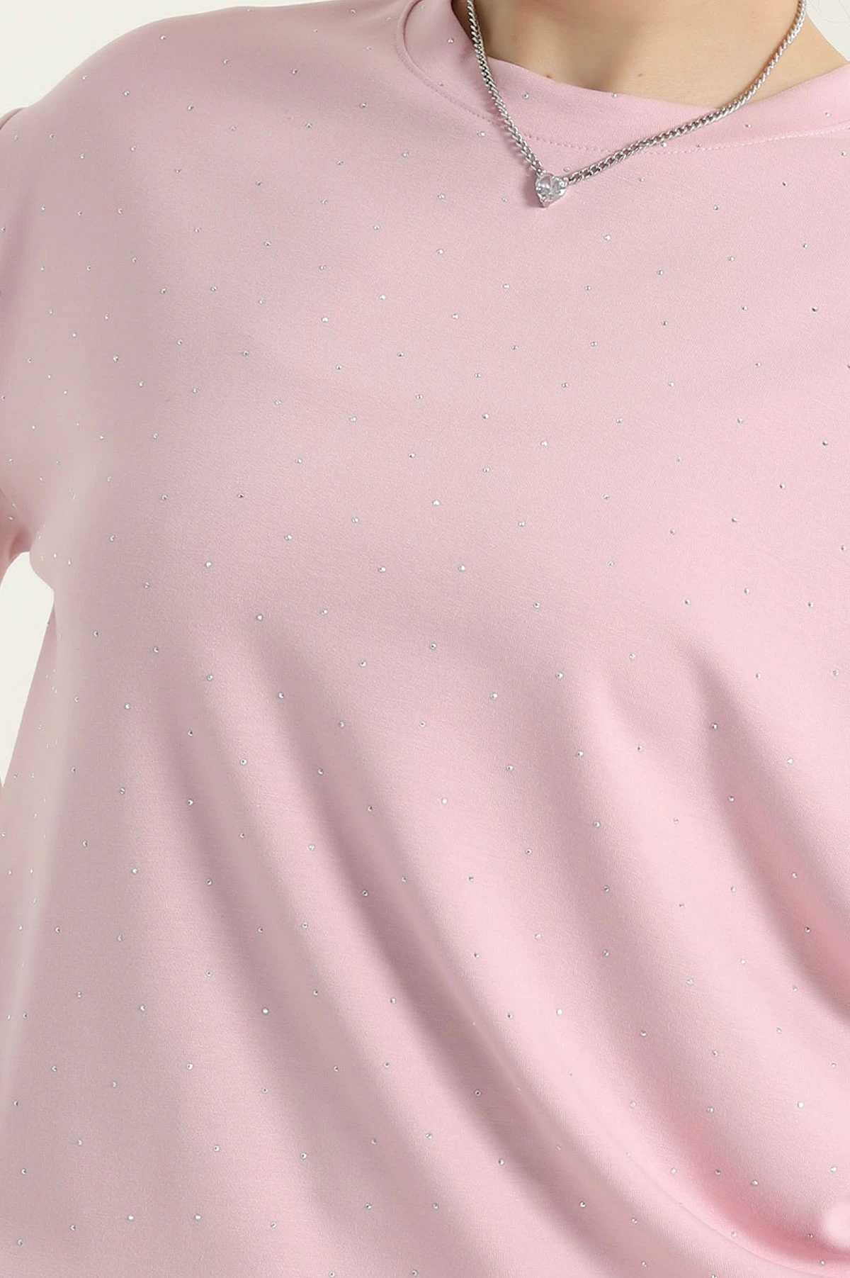 Pembe Taşlı İnterlok Kadın Bluz 435826