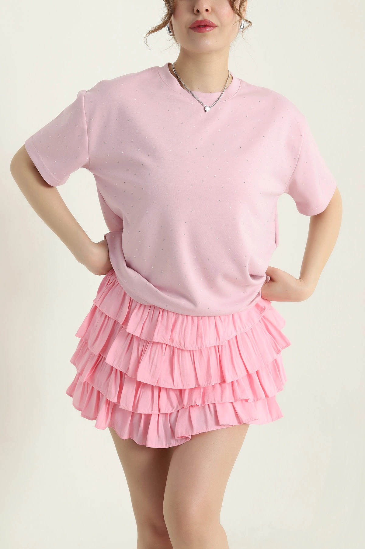 Pembe Taşlı İnterlok Kadın Bluz 435826