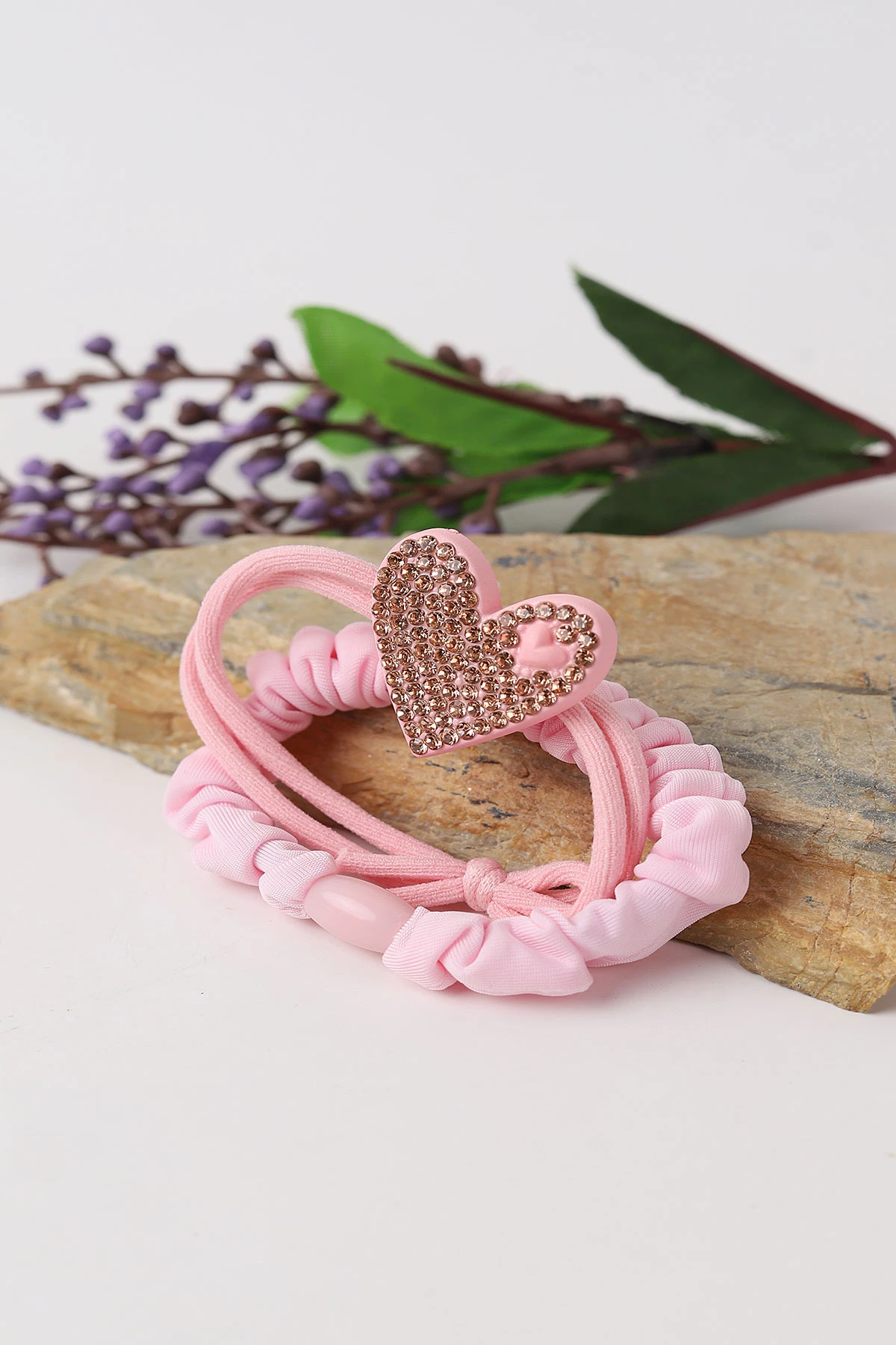 Pembe Taşlı Lastikli İkili Toka Seti 293749