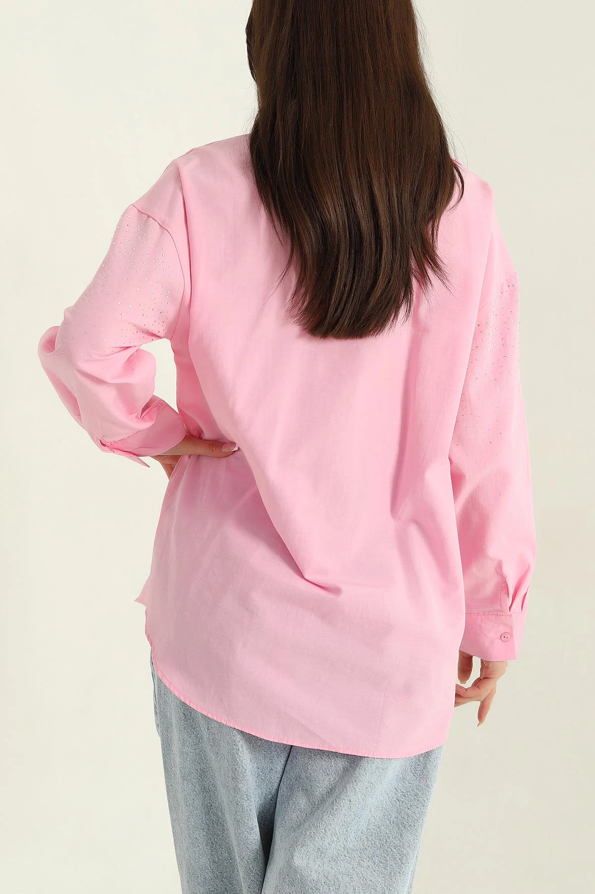 Pembe Taşlı Poplin Kadın Gömlek 368991
