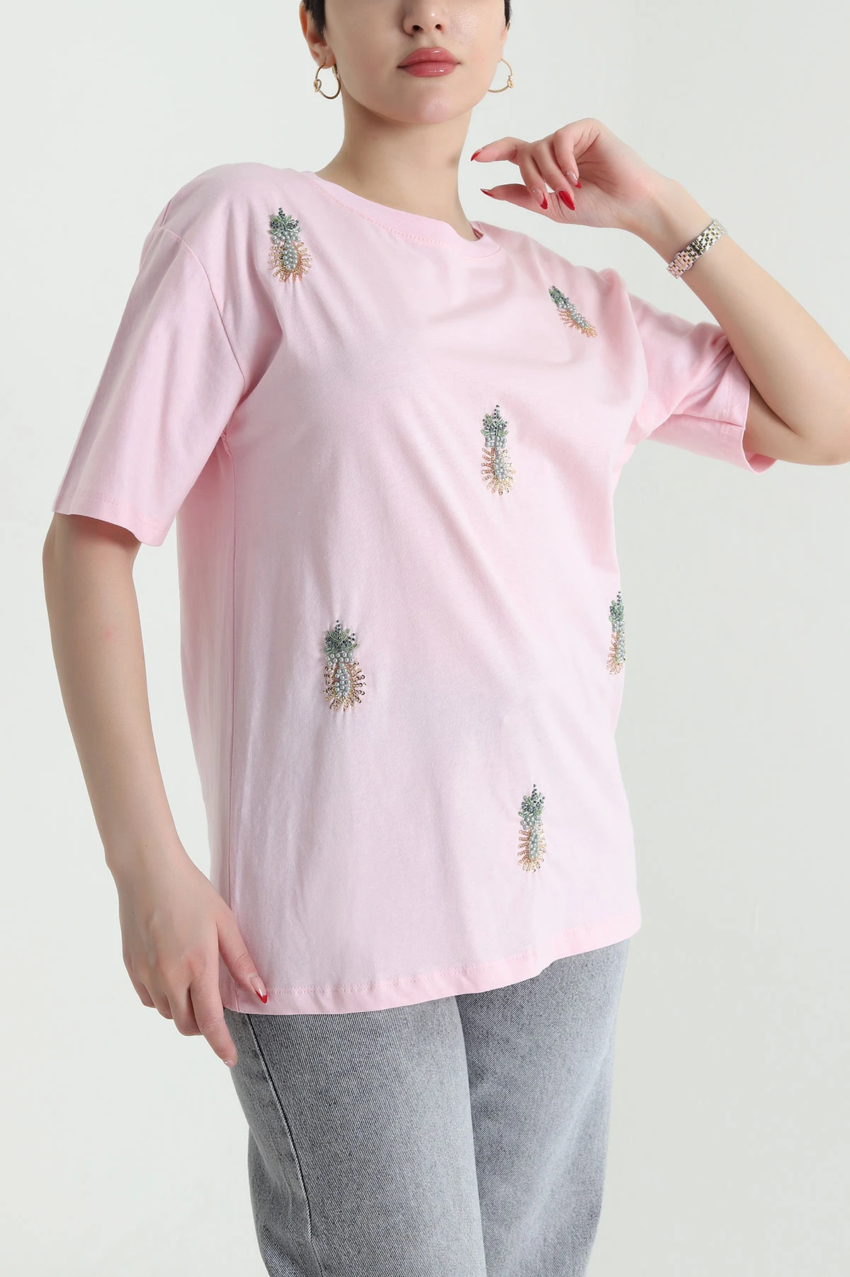 Pembe Taşlı Süprem Kadın Tişört 438628