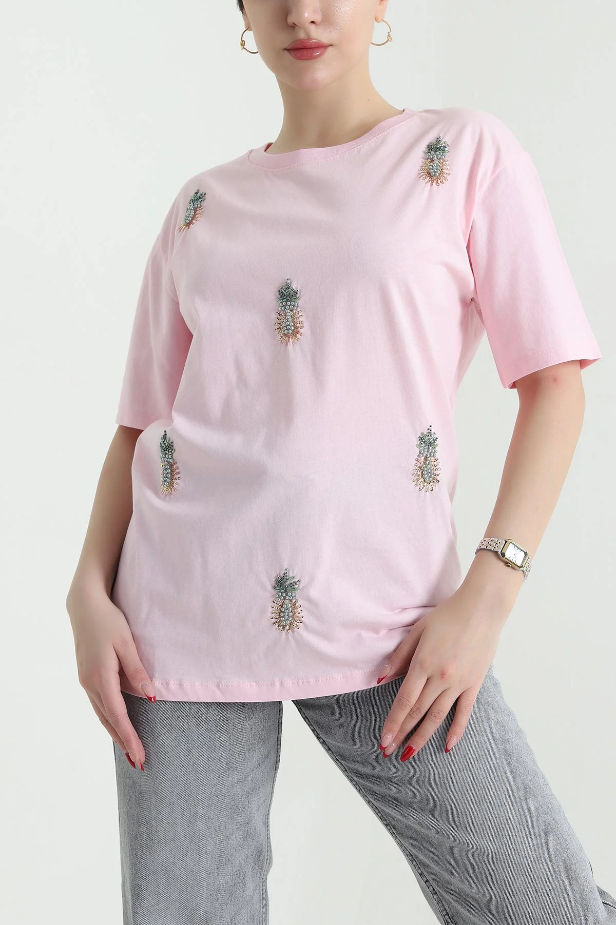 Pembe Taşlı Süprem Kadın Tişört 438628