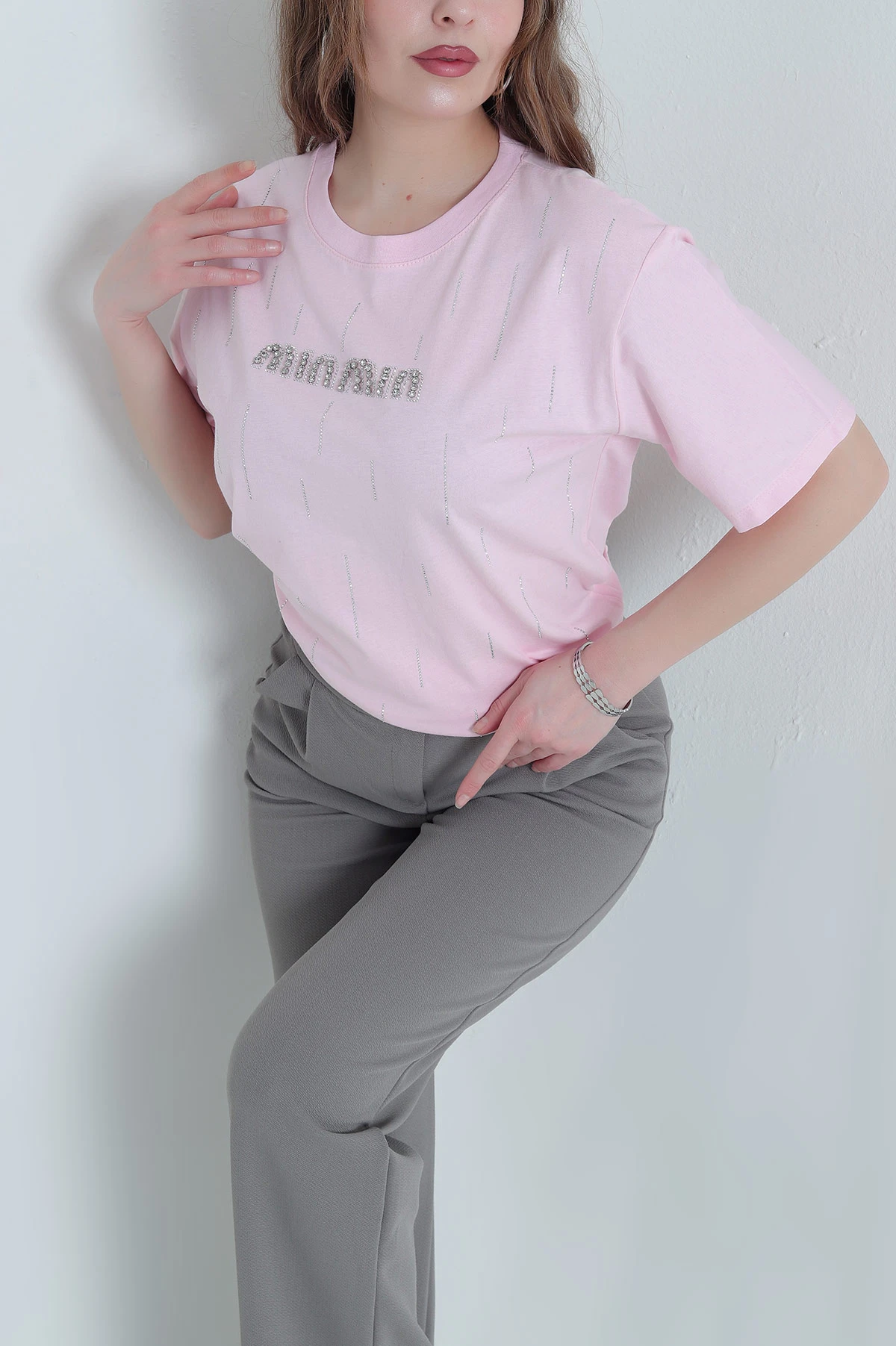 Pembe Taşlı Süprem Kadın Tişört 438720