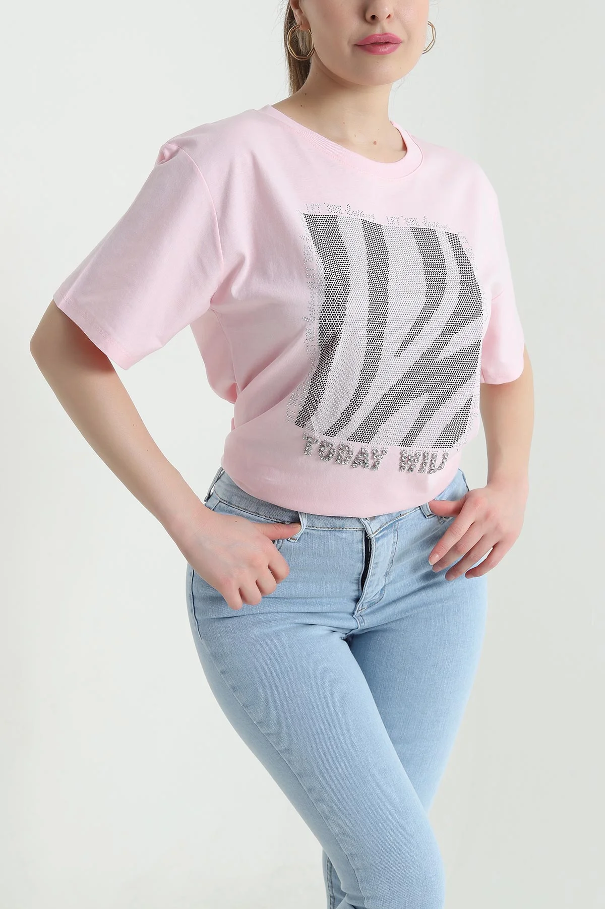 Pembe Taşlı Süprem Kadın Tişört 444820