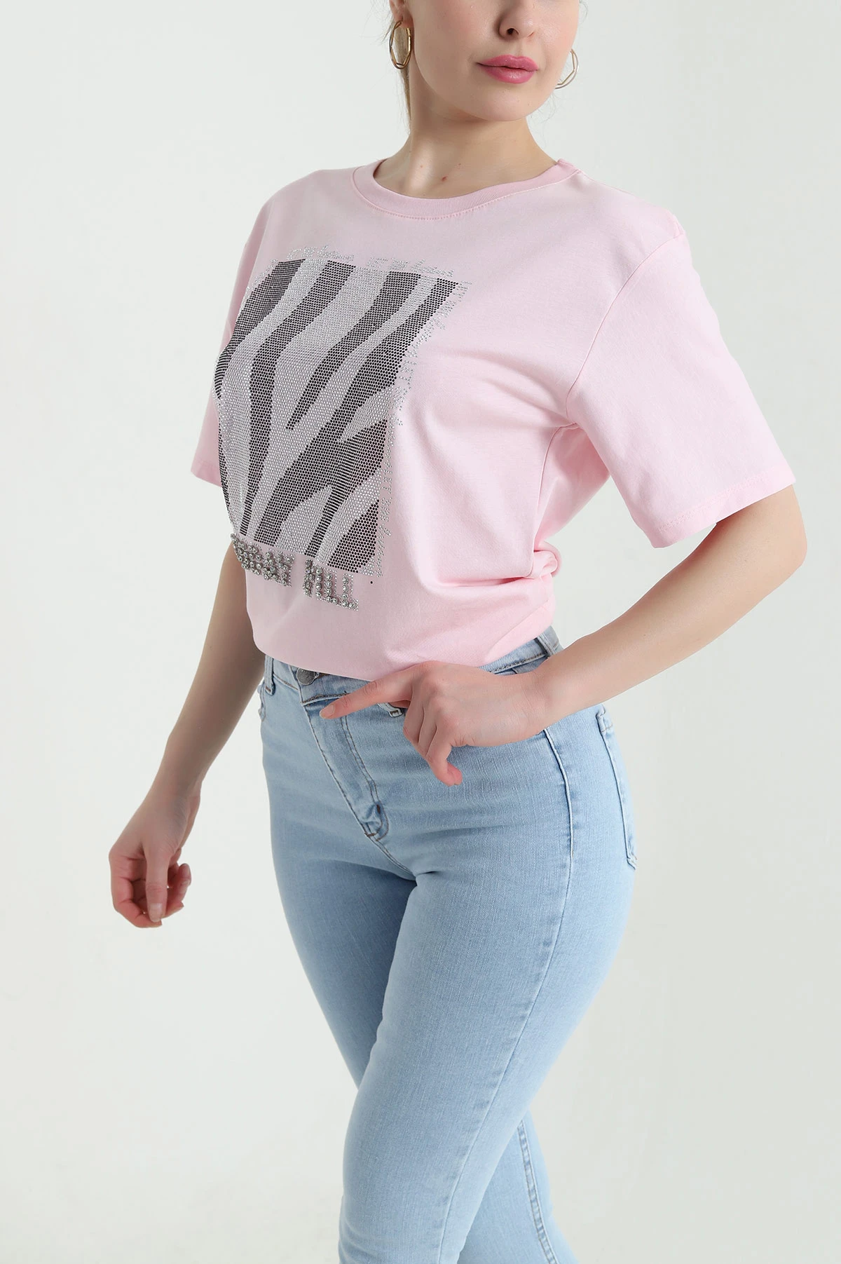 Pembe Taşlı Süprem Kadın Tişört 444820