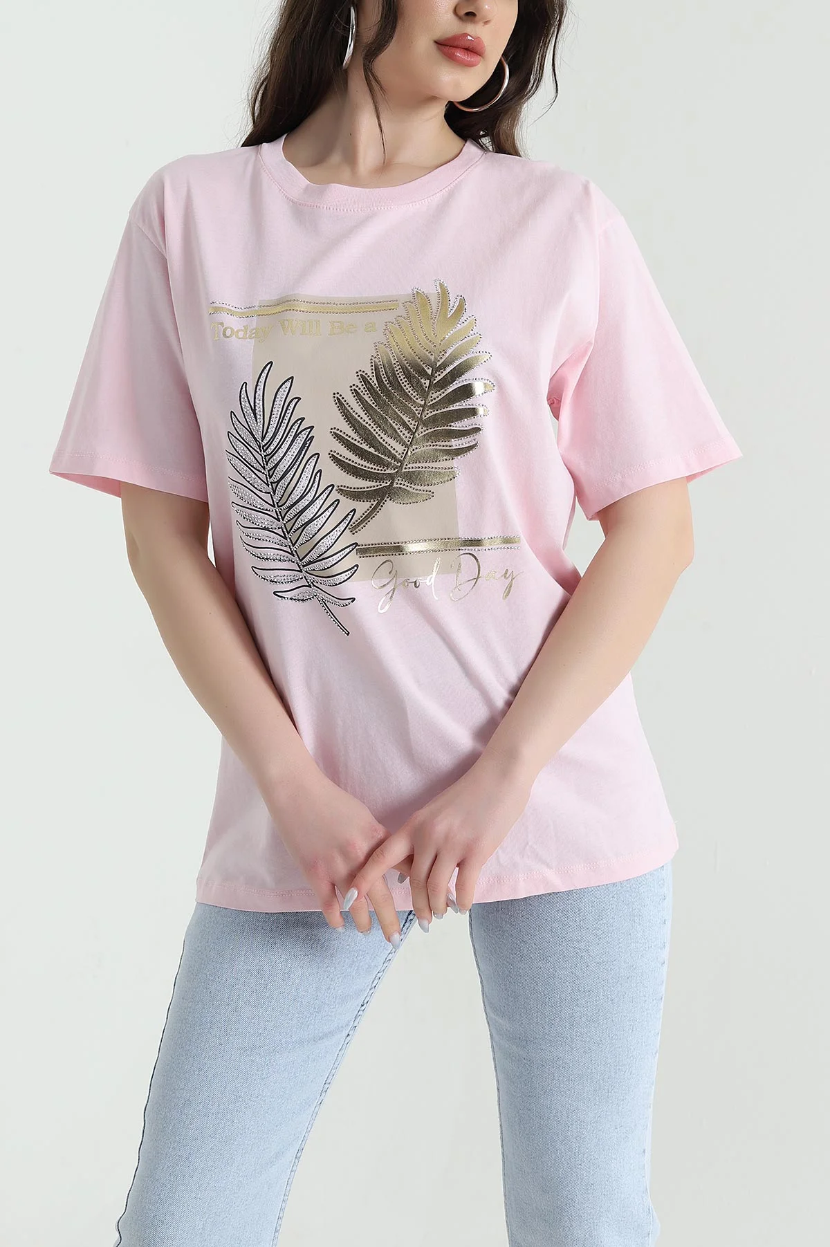 Pembe Taşlı Süprem Kadın Tişört 449319