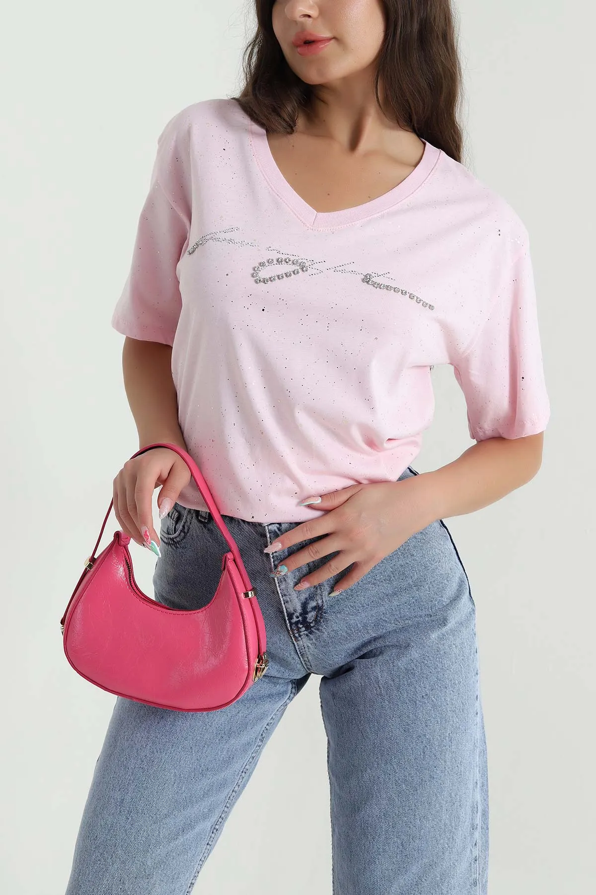 Pembe Taşlı Süprem Kadın Tişört 466969