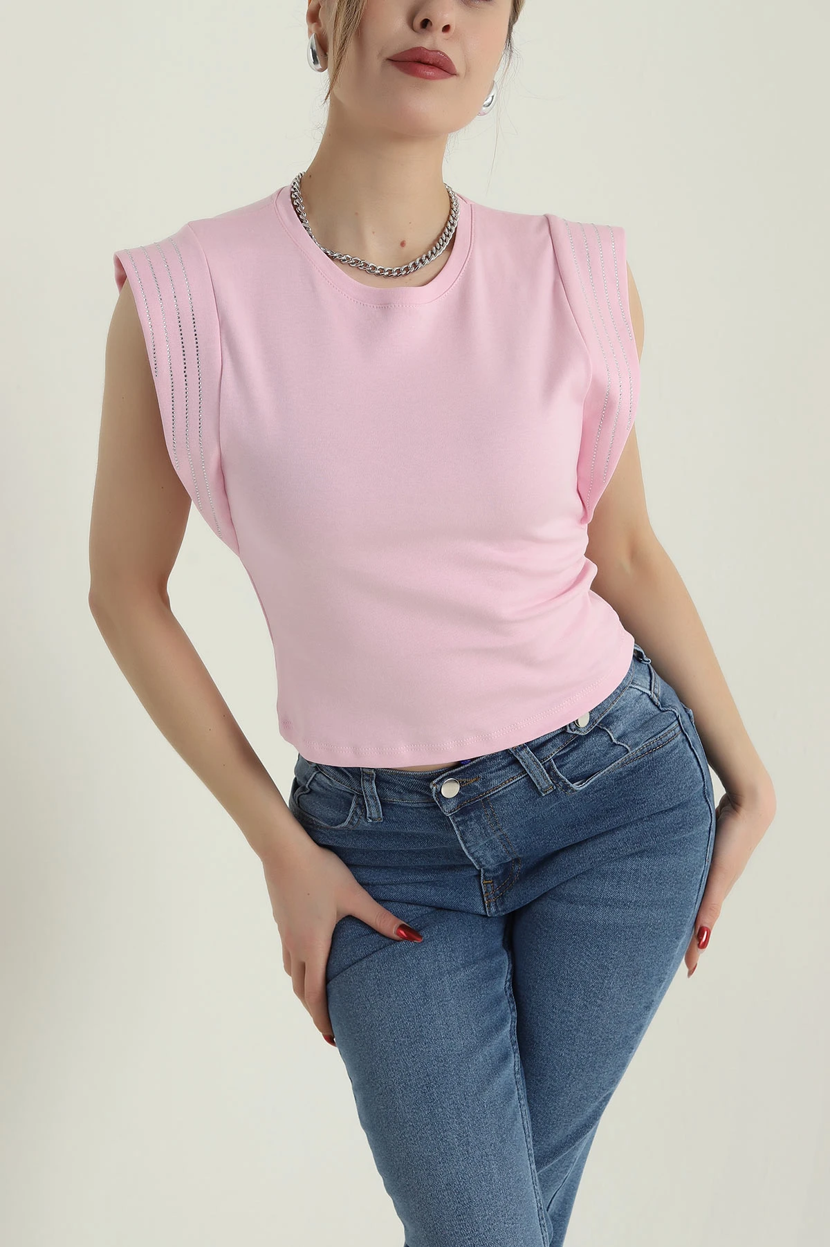 Pembe Taşlı Tasarım Kadın Bluz 428325