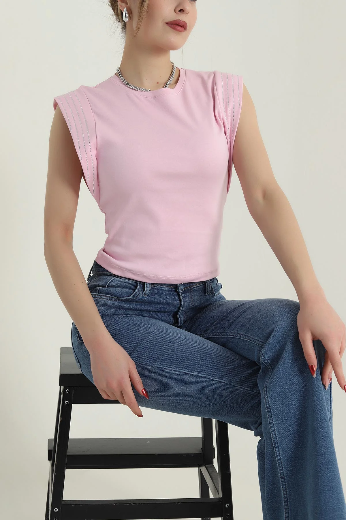 Pembe Taşlı Tasarım Kadın Bluz 428325