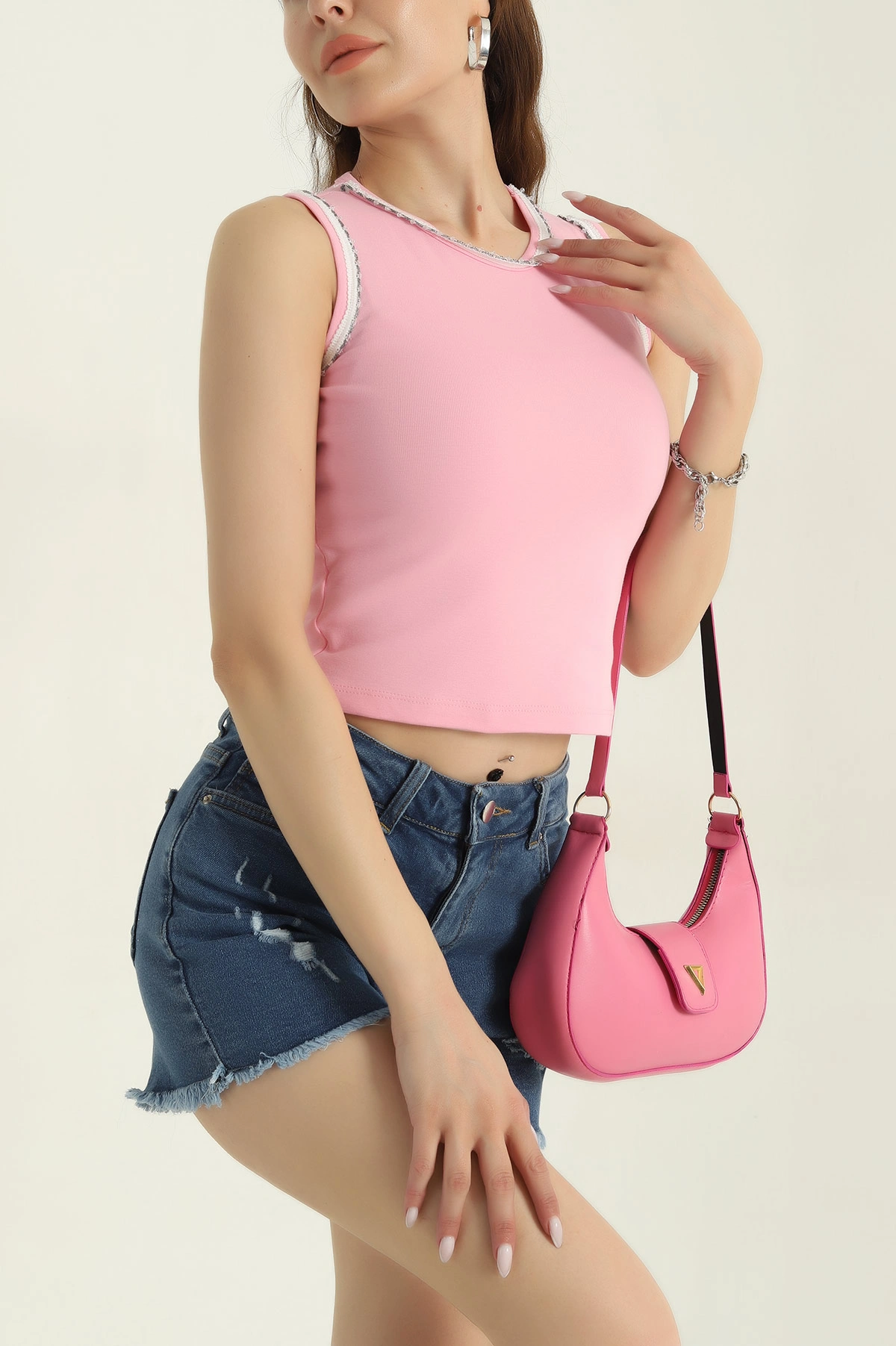 Pembe Taşlı Tasarım Kadın Üst 376329