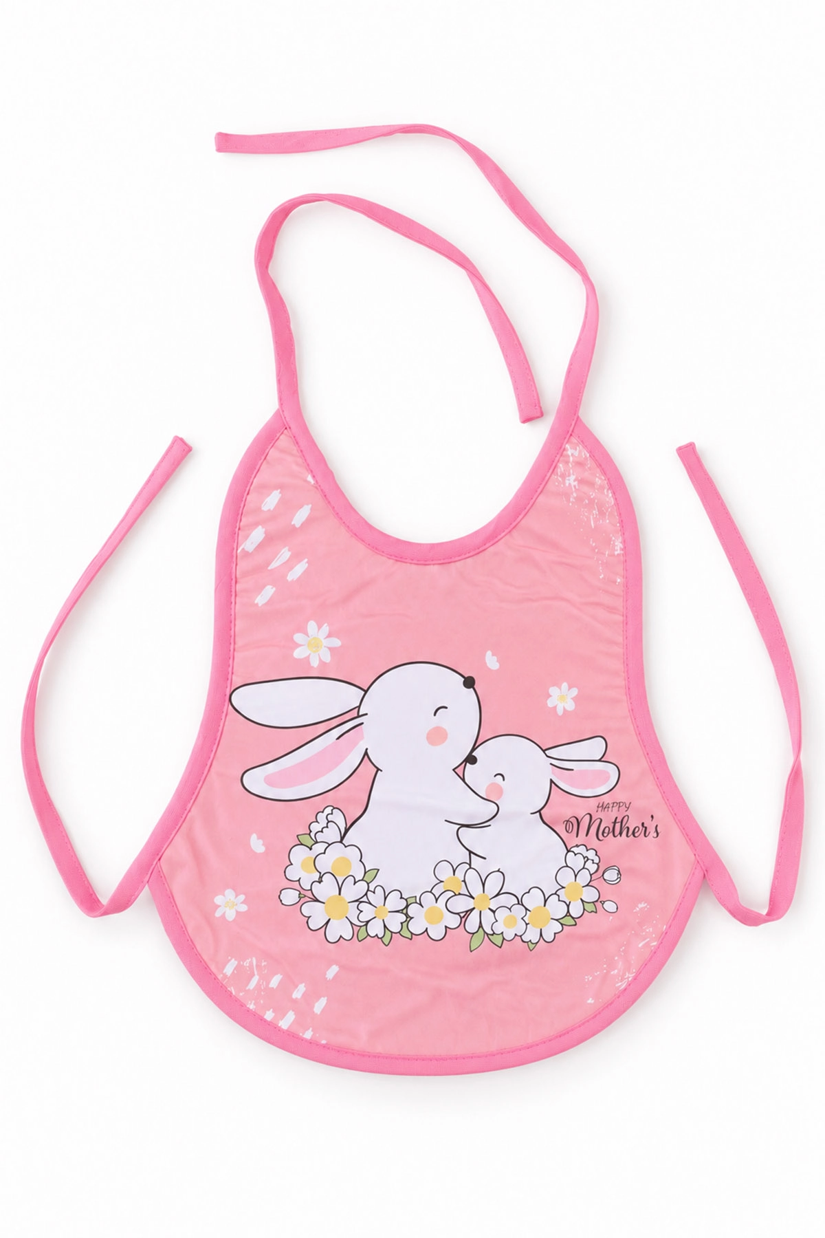 Pembe Tavşan Baskılı Sıvı Geçirmez Bebek Mama Önlüğü 477998