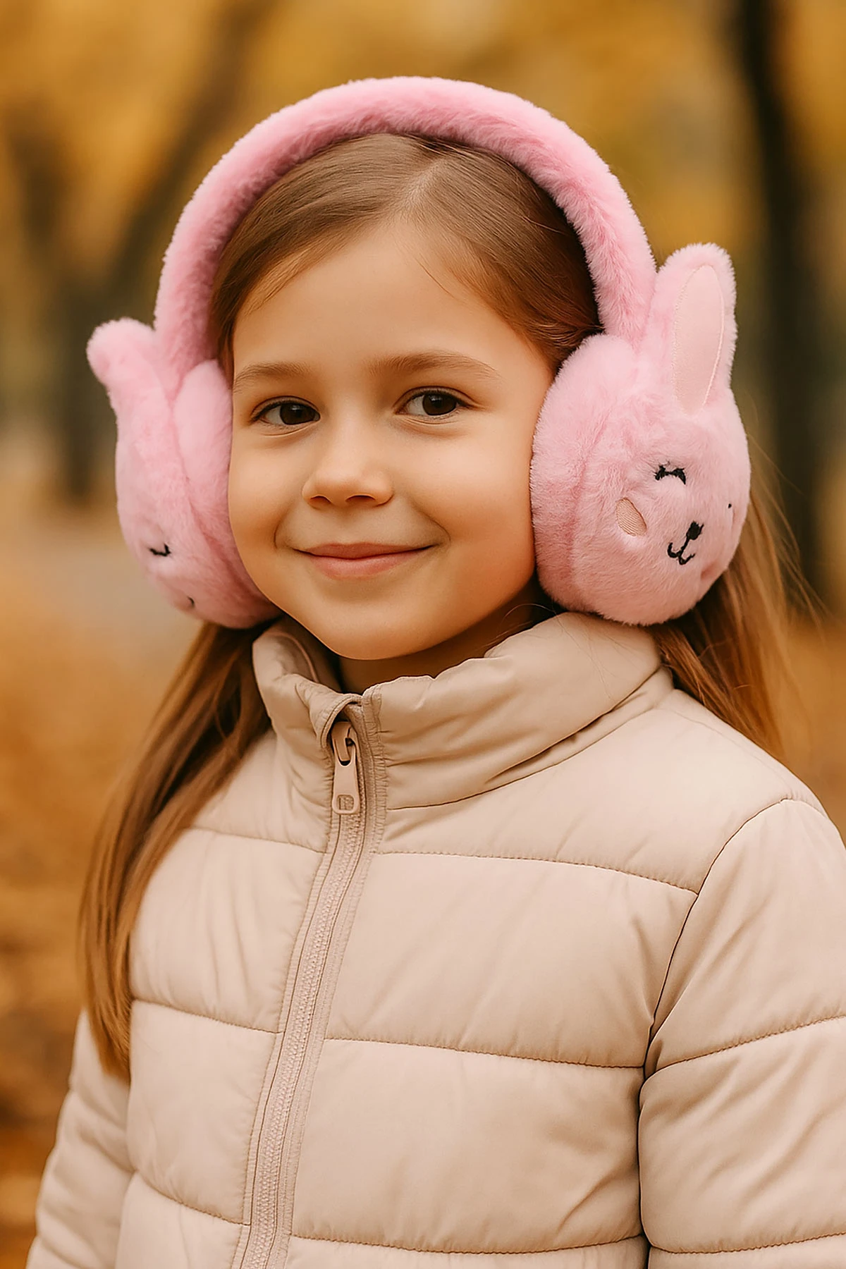 Pembe Tavşan Nakışlı Kulaklı Figürlü Peluş Kulaklık 410736