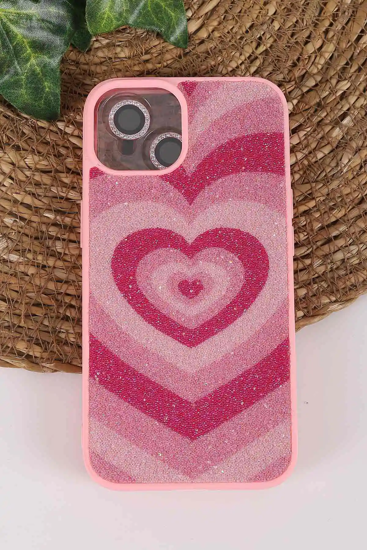 Pembe TeknoCase İPhone 13 Uyumlu Sweet Diamond Case Serisi Desenli Lens Hediyeli Sert Silikon Telefon Kılıfı 450110
