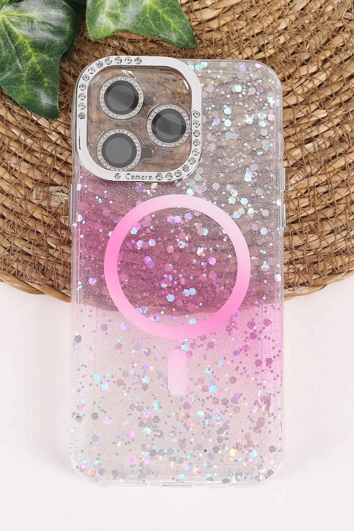 Pembe TeknoCase İPhone 15 Pro Max Uyumlu Sortie Diamond Case Serisi Sert Silikon Telefon Kılıfı 457993