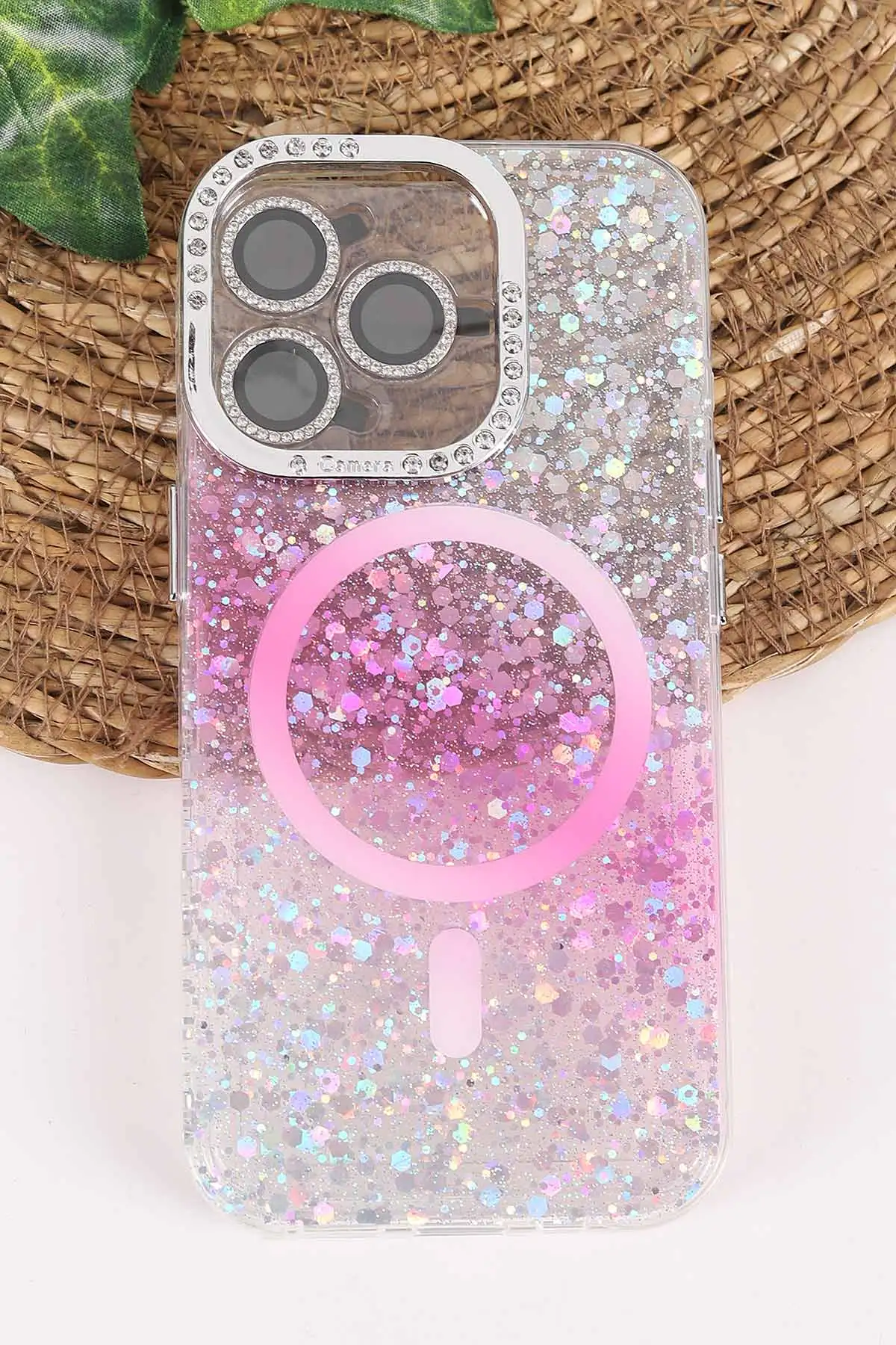 Pembe TeknoCase İPhone 16 Pro Uyumlu Sortie Diamond Case Serisi Sert Silikon Telefon Kılıfı 458005