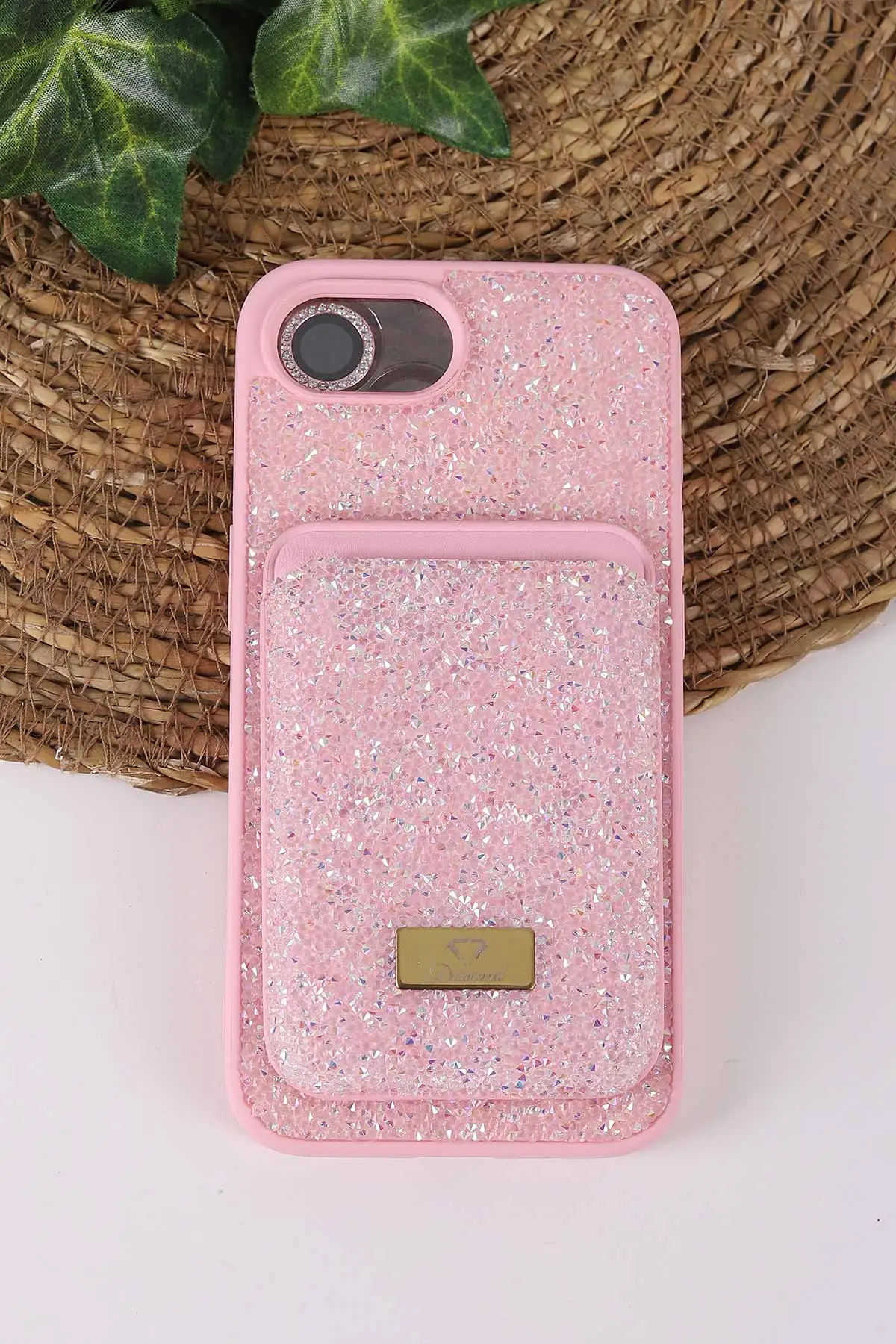 Pembe TeknoCase İPhone 16E Uyumlu Viola Diamond Case Serisi Kartlıklı Lens Hediyeli Sert Silikon Telefon Kılıfı 430853