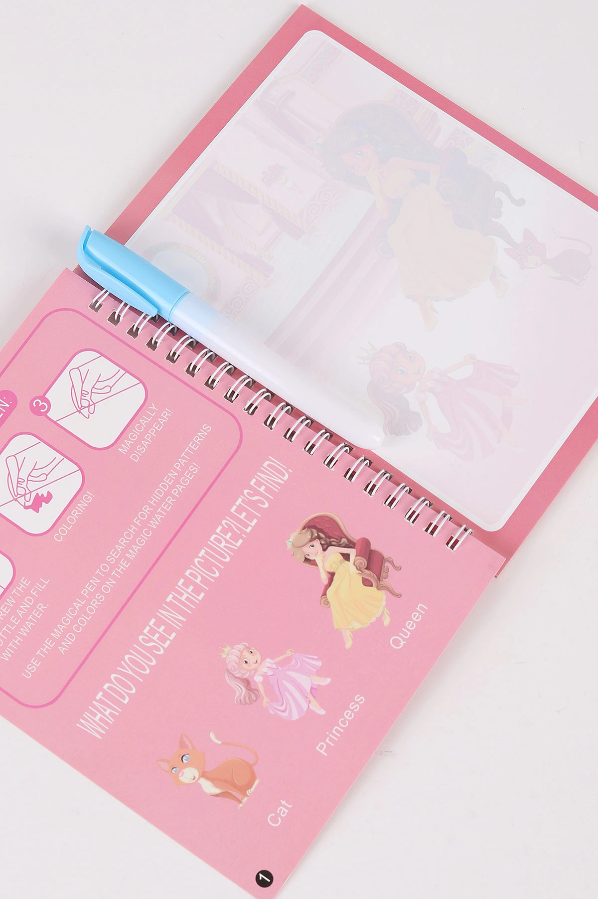 Pembe Temalı Özel Su Kalemli Sihirli Su Boyama Kitabı - Prenses 474234