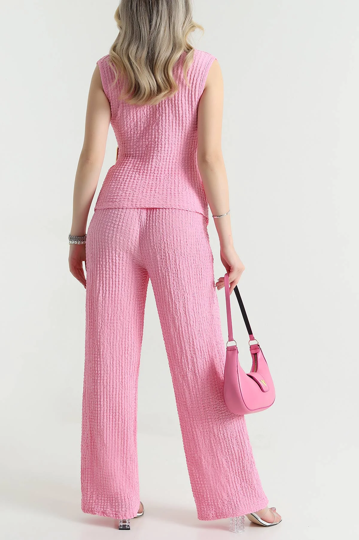 Pembe Tokalı Gofre Kadın İkili Takım 477847