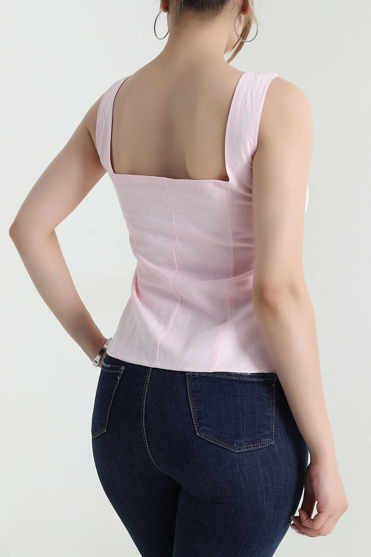 Pembe Tokalı Keten Kadın Bluz 475033
