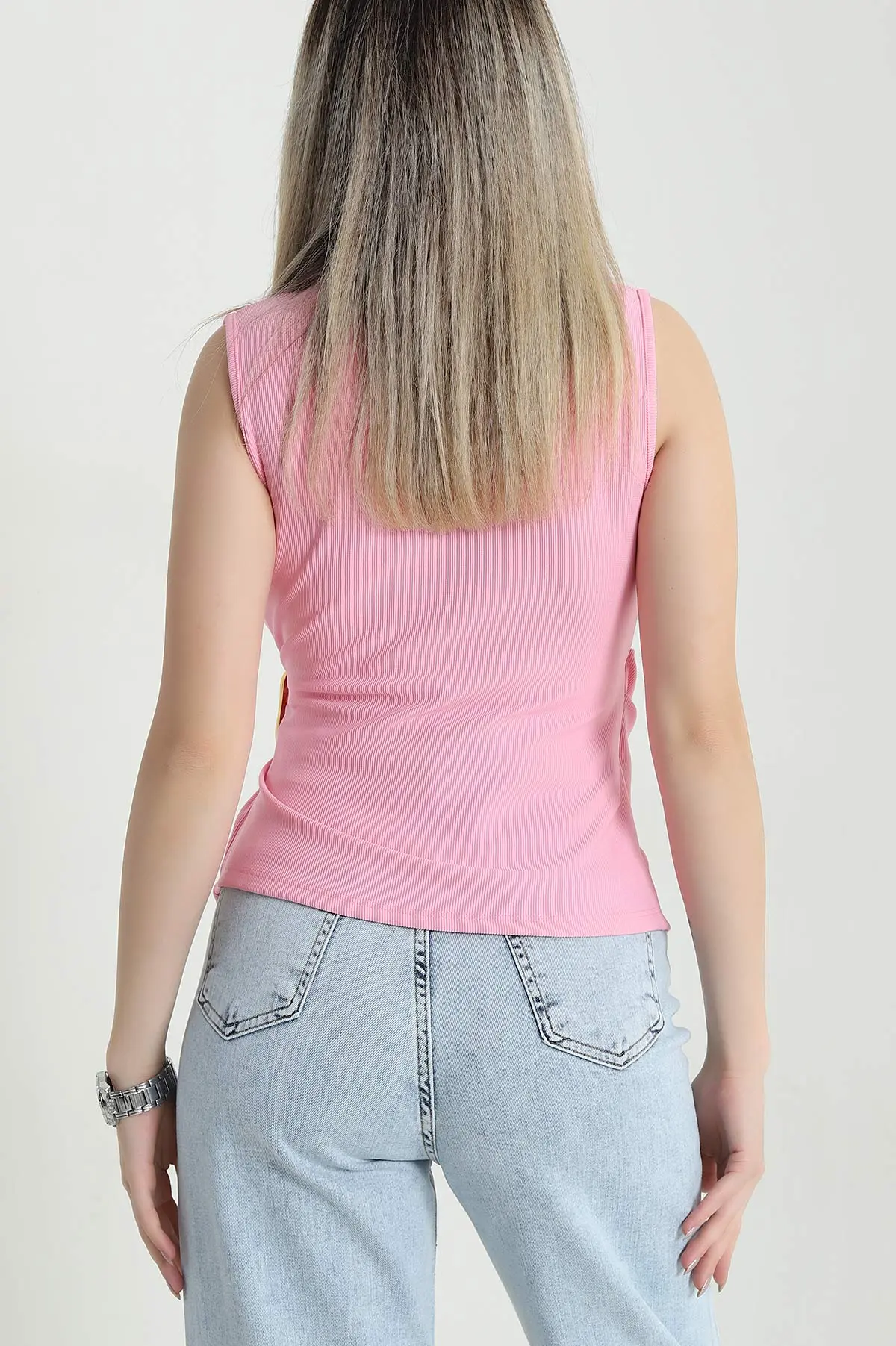 Pembe Tokalı Kolsuz Ottoman Kadın Bluz 470169