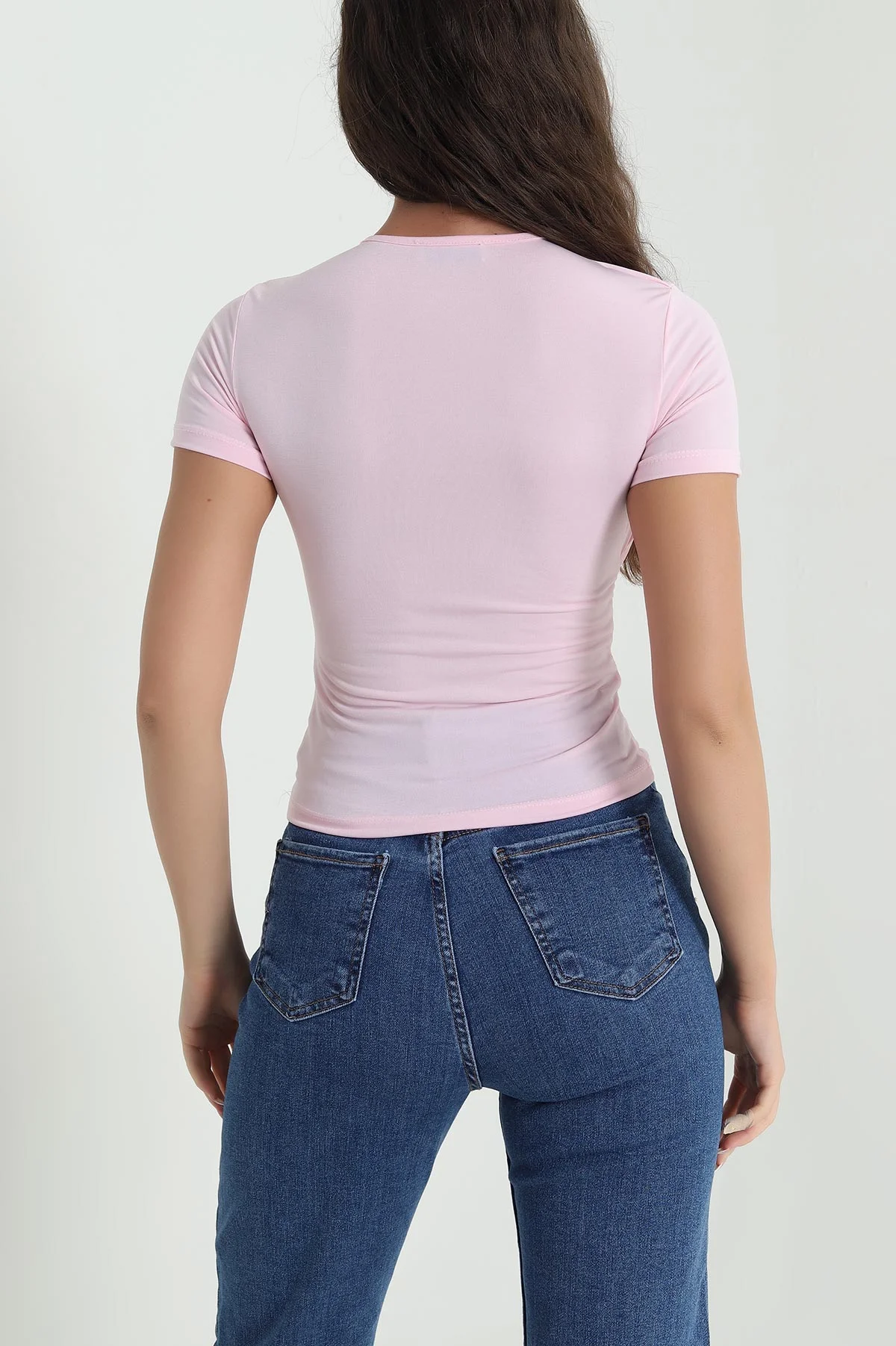 Pembe Tokalı Likralı Buzzy Kadın Bluz 463603