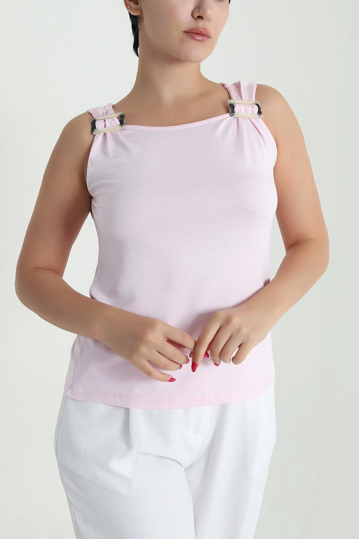 Pembe Tokalı Viskon Kadın Bluz 479465