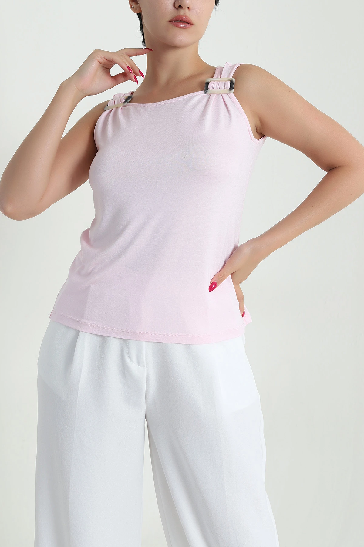 Pembe Tokalı Viskon Kadın Bluz 479465