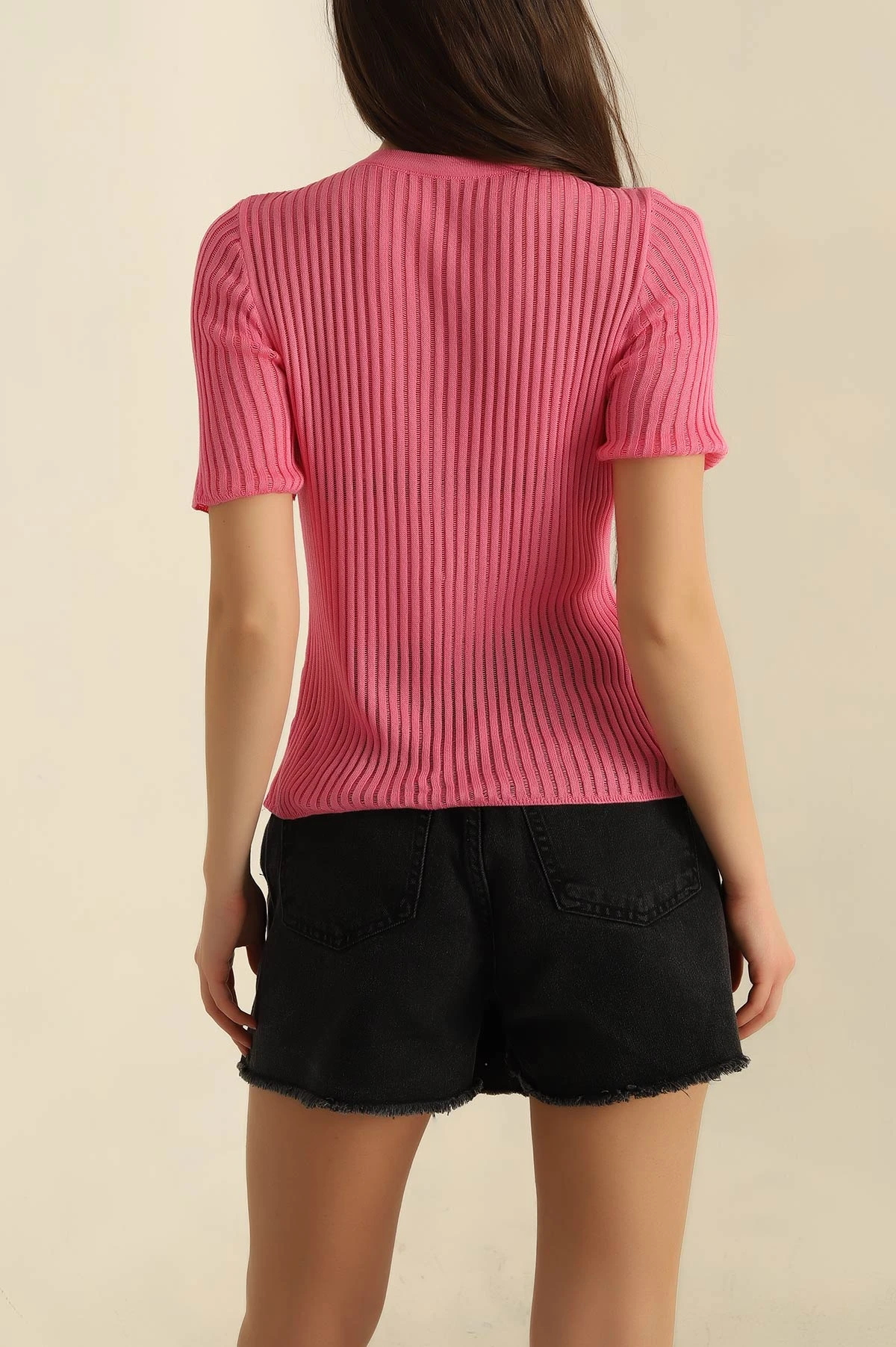 Pembe Transparan Triko Bluz 272850