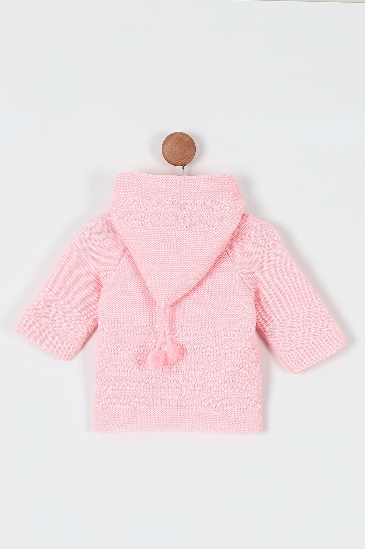 Pembe Triko Kapüşonlu Düğme Detaylı Kız Bebe Hırka 197353