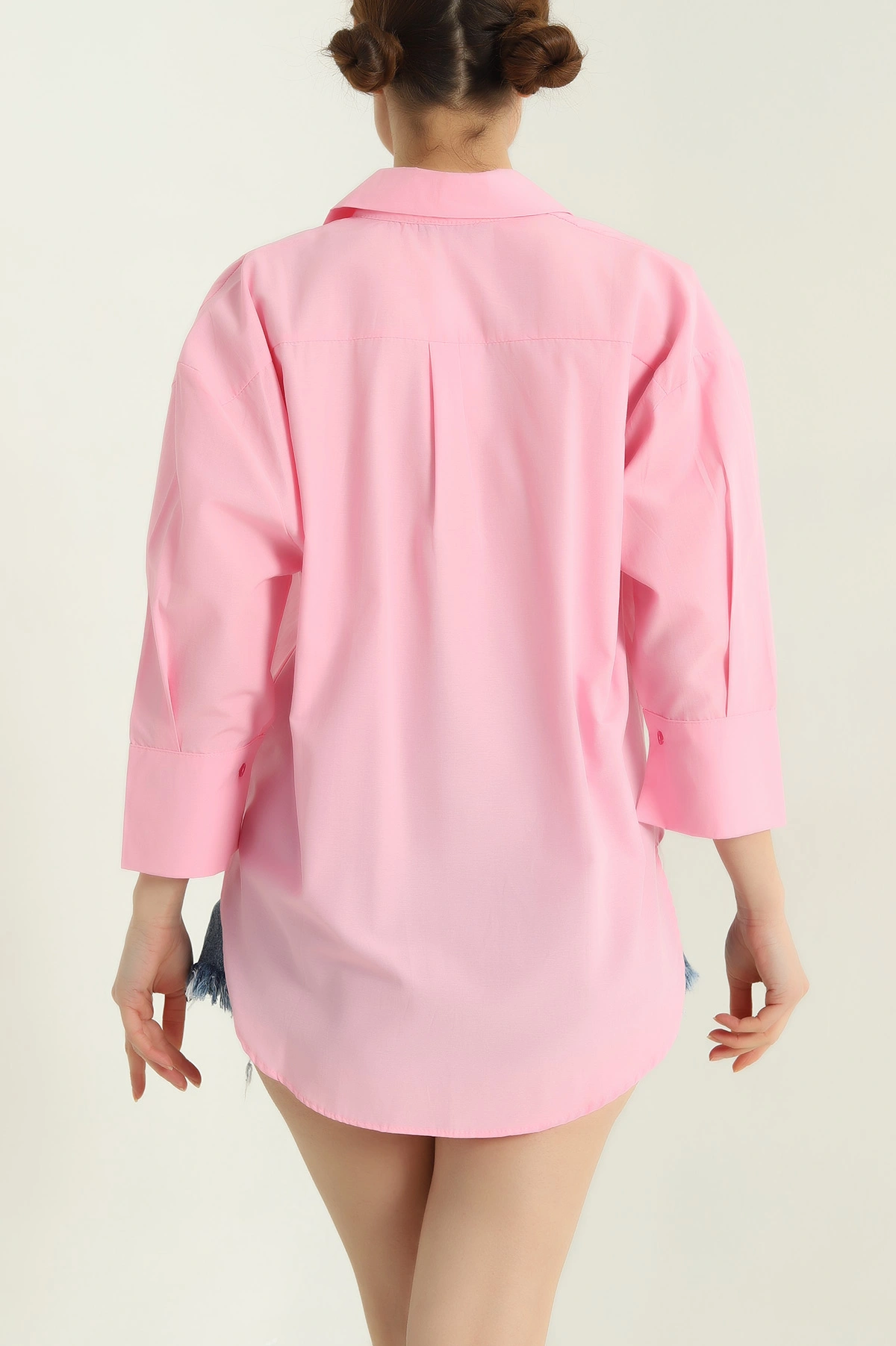 Pembe Truvakar Kol Poplin Bayan Gömlek 336974