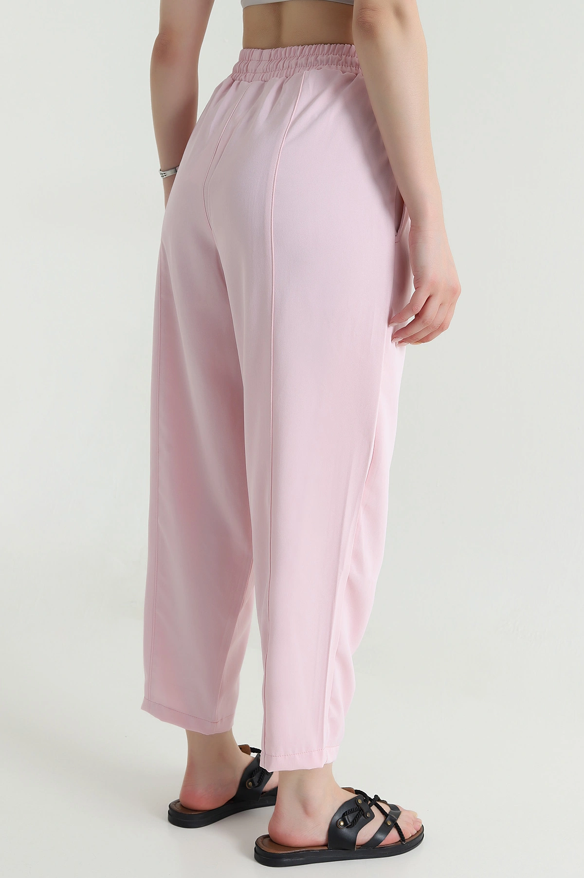 Pembe Twil Modal Beli Lastikli Kadın Pantolon 473665