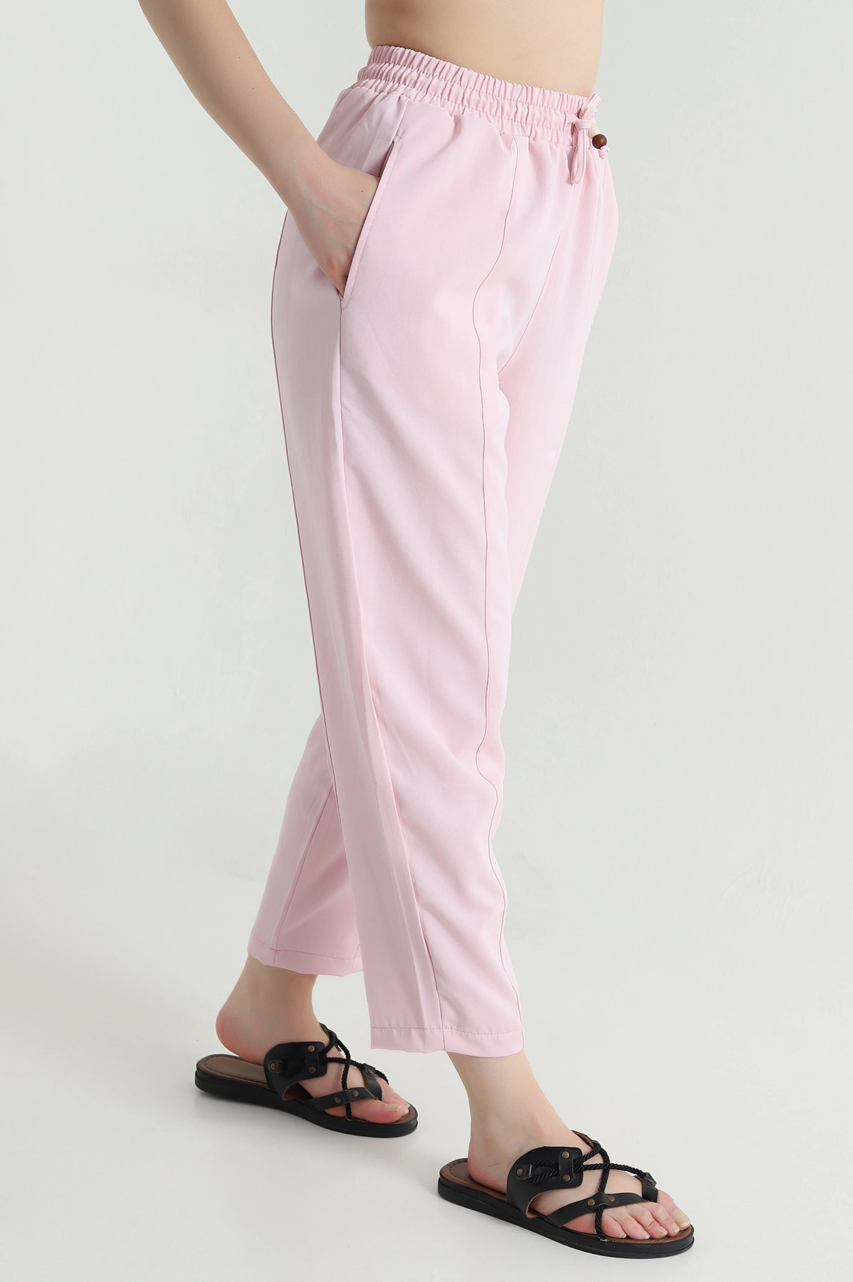 Pembe Twil Modal Beli Lastikli Kadın Pantolon 473665