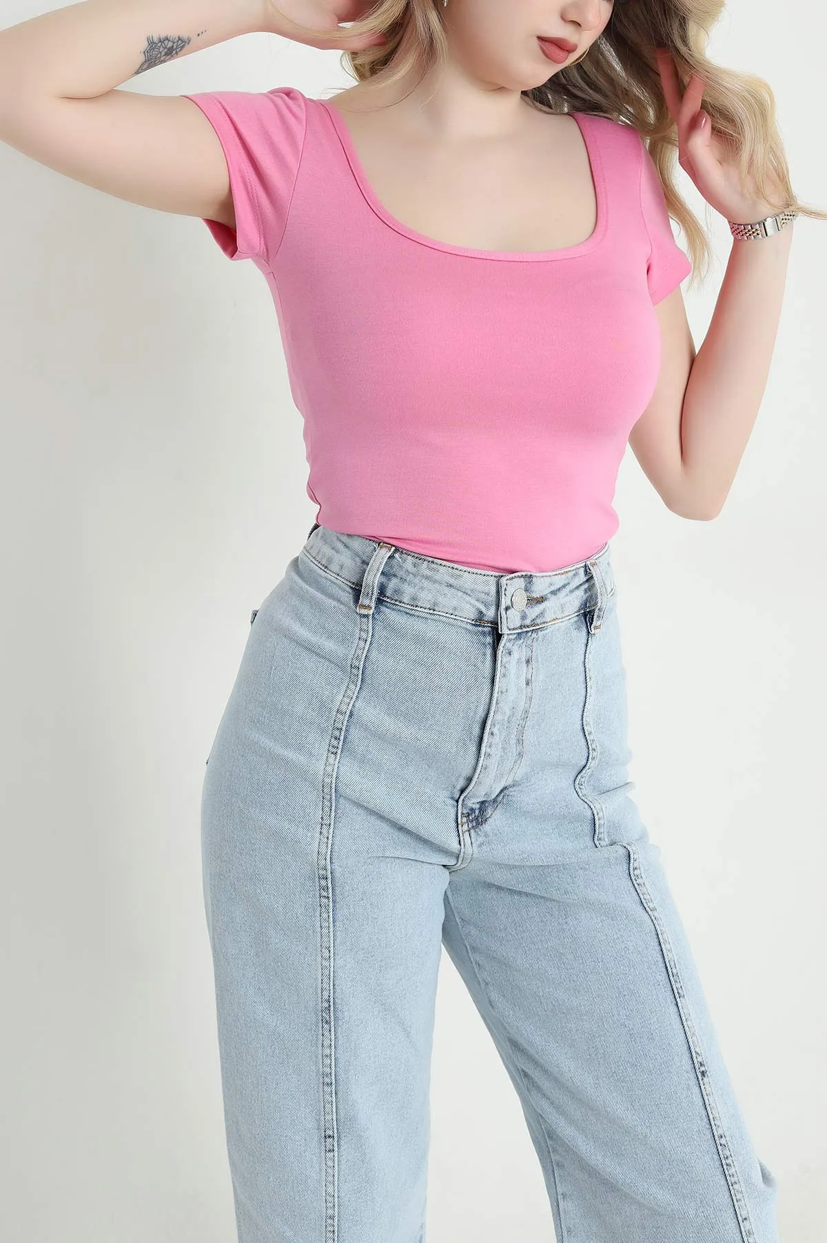 Pembe U Yaka Buzzy Kadın Bluz 456269
