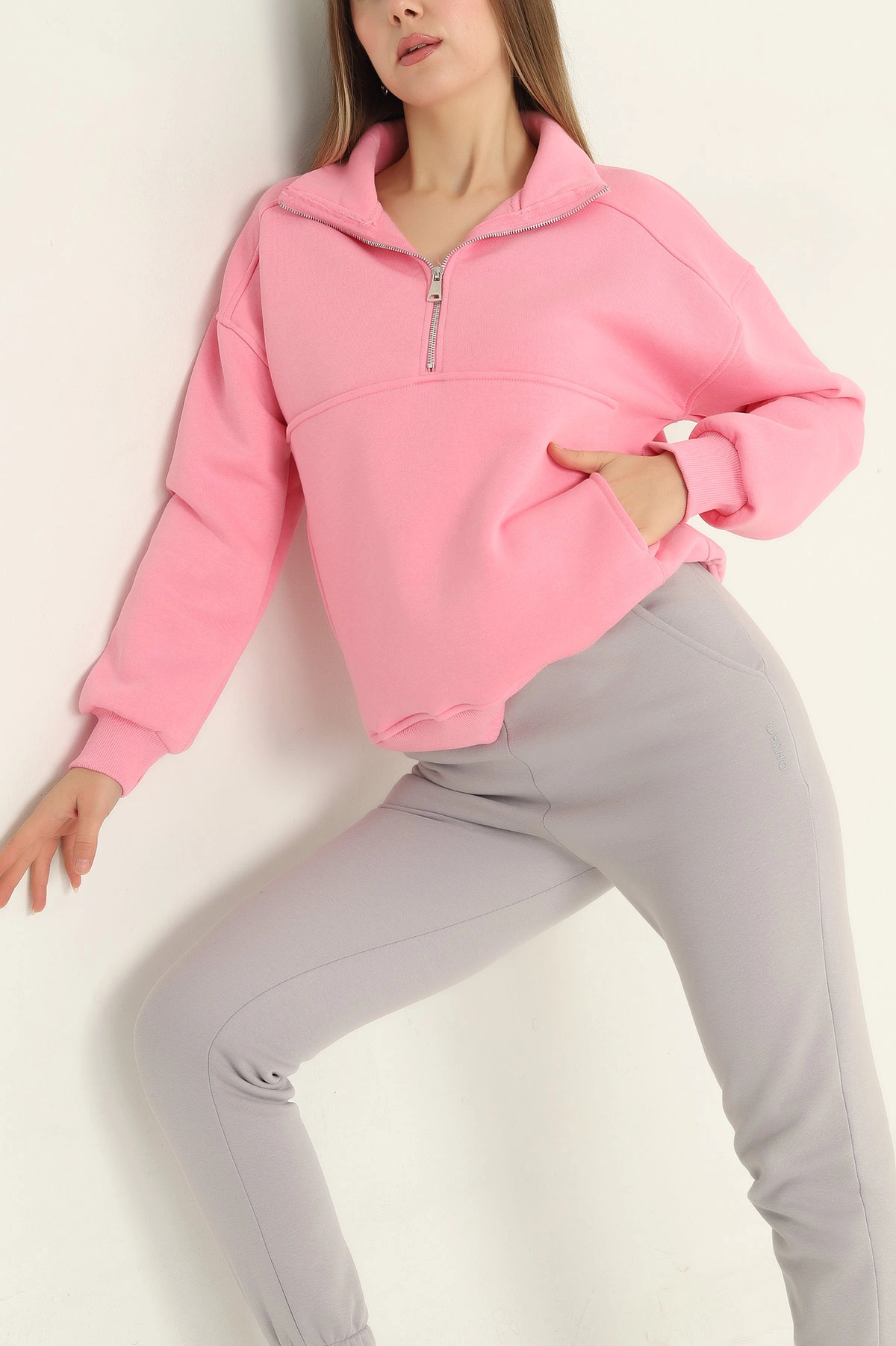 Pembe Üç İp İçi Şardonlu Bayan Sweat 312677