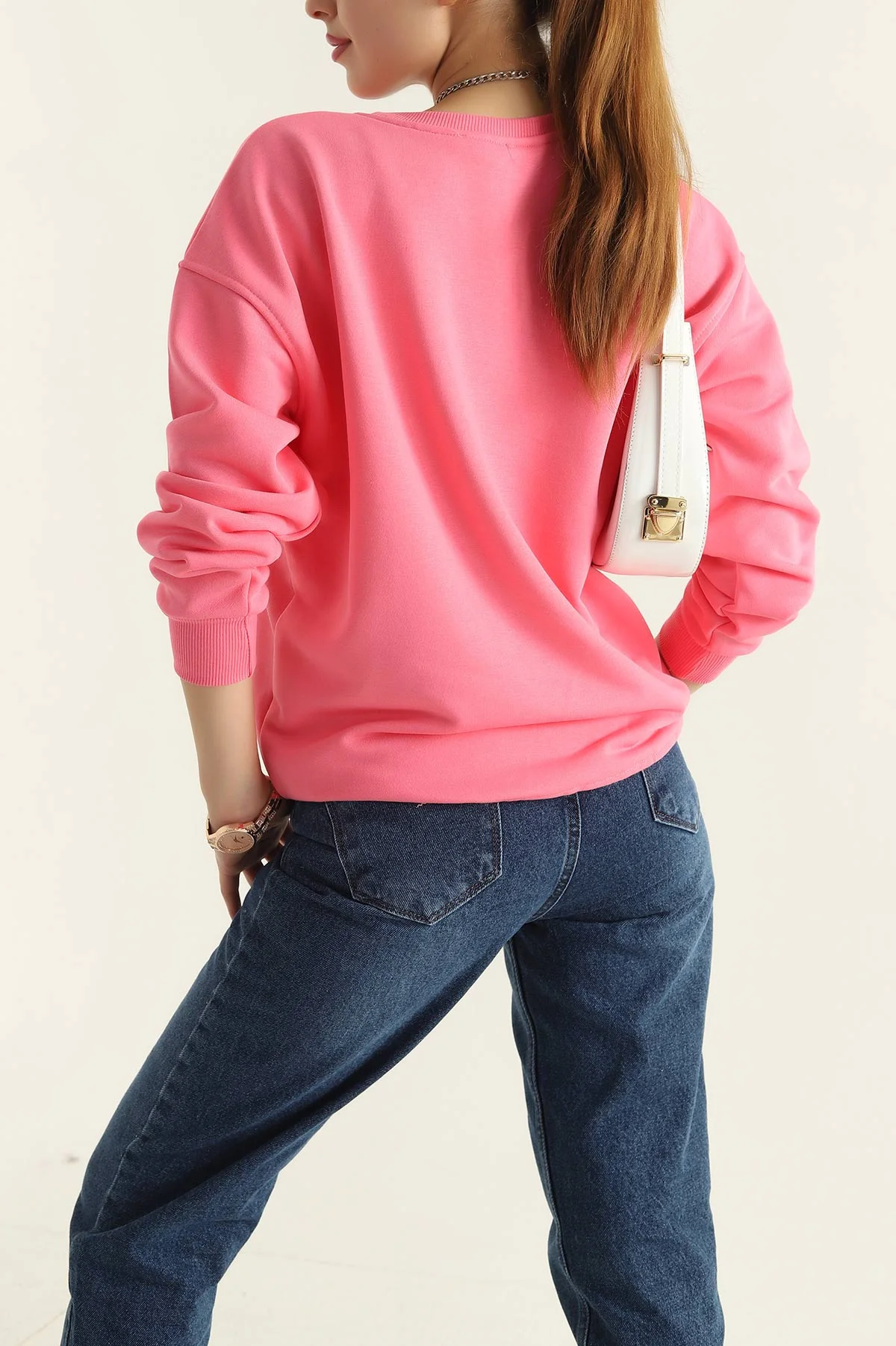 Pembe Üç İp Nakışlı Pullu Bayan Sweat 306167
