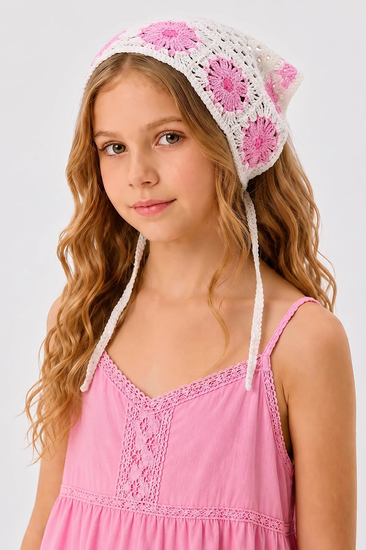 Pembe Üçgen   Örgü Saç Bandanası 485786