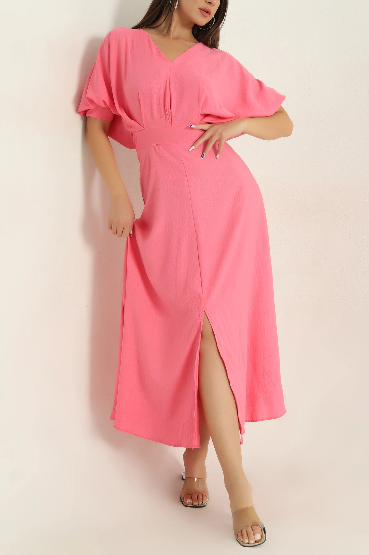 Pembe V Yaka Aerobin Kadın Elbise 369477